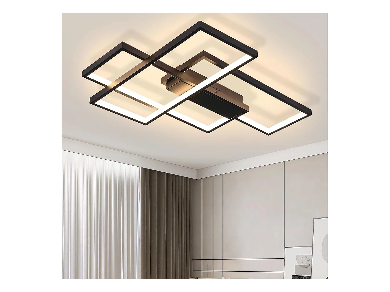 NETTLIFE Plafonnier LED, Éclairage de Plafond Modernes avec 3 Carrés, 67x47x10cm , 35W Métal Lampe de Plafond Applique Murale, Noir , 3000K