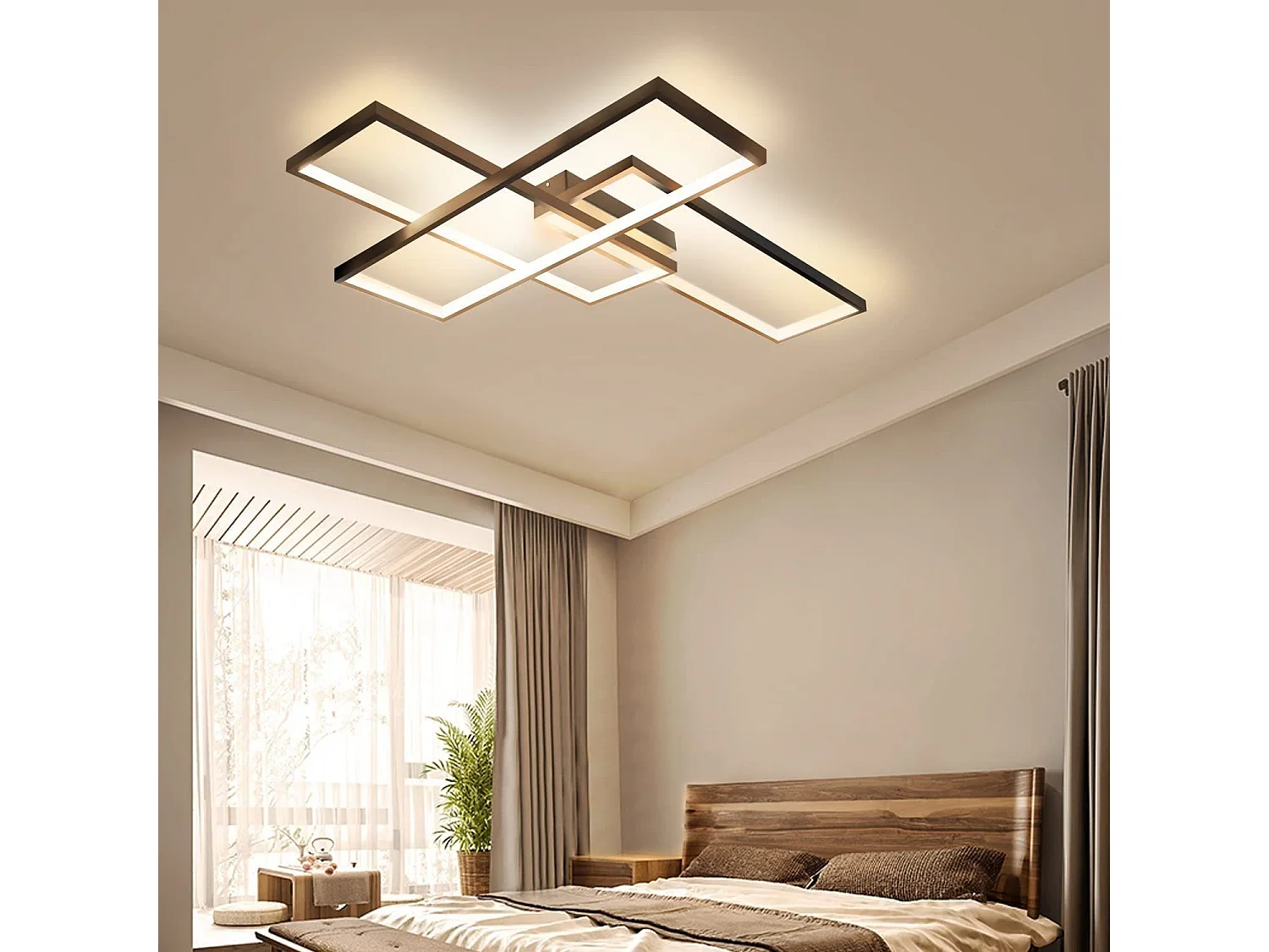 LED Deckenleuchte, Moderne Deckenbeleuchtung mit 3 Quadraten 67x47x10cm 35w Schwarz Metall 3000k