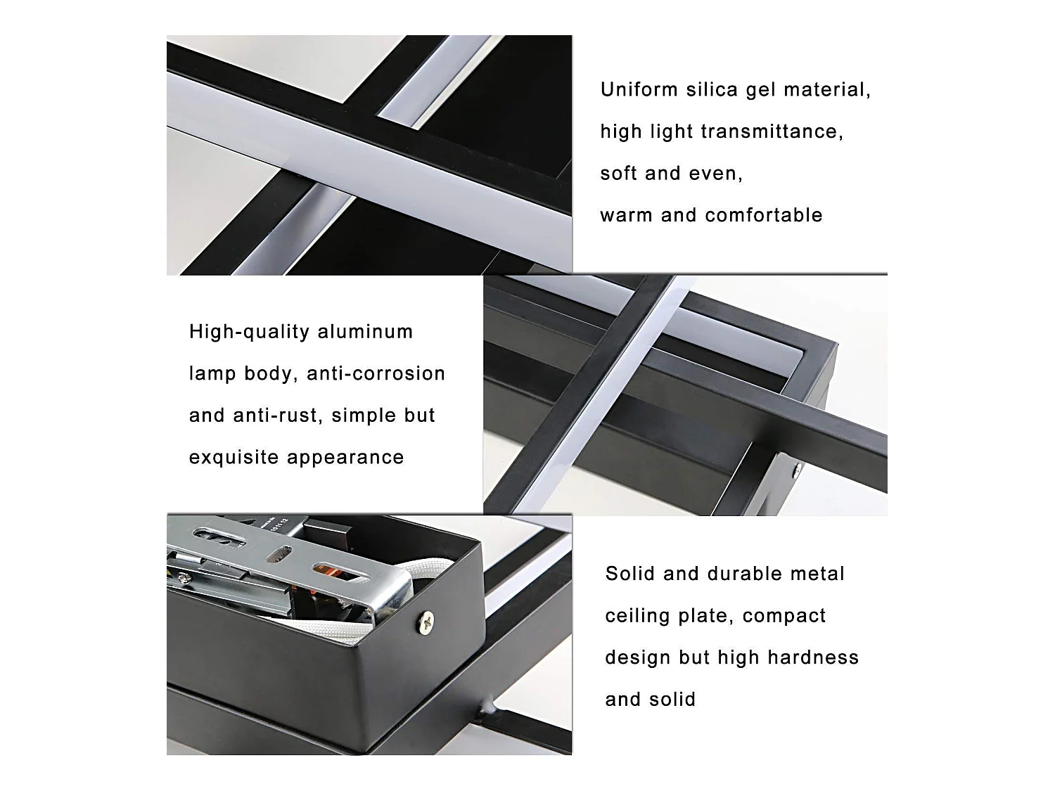 LED Deckenleuchte, Moderne Deckenbeleuchtung mit 3 Quadraten 67x47x10cm 35w Schwarz Metall 3000k