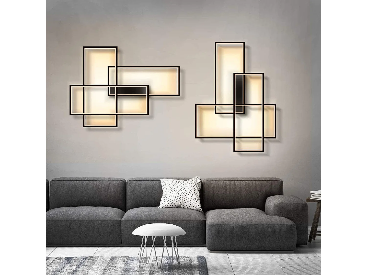 NETTLIFE Plafonnier LED, Éclairage de Plafond Modernes avec 3 Carrés, 67x47x10cm , 35W Métal Lampe de Plafond Applique Murale, Noir , 3000K