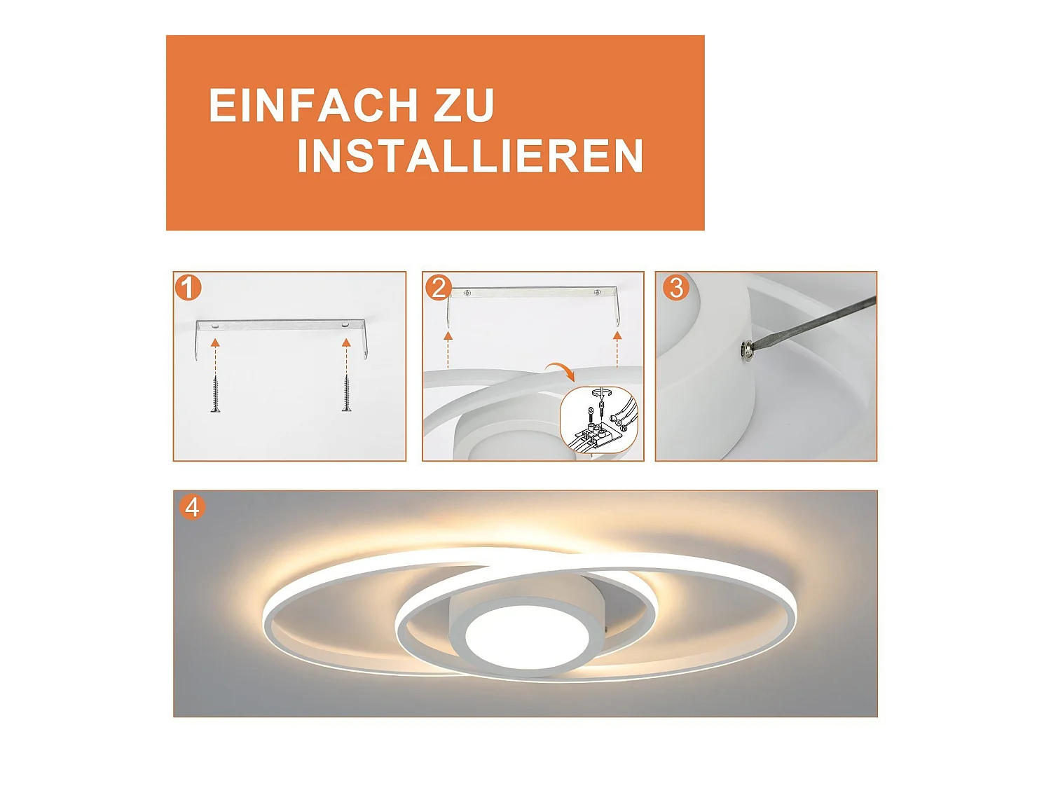 NETTLIFE Plafonnier LED Ovale 48 W Dimmable Blanc avec Télécommande 3000 K - 6500 K Moderne pour Chambre à coucher Chambre d'enfant Bureau