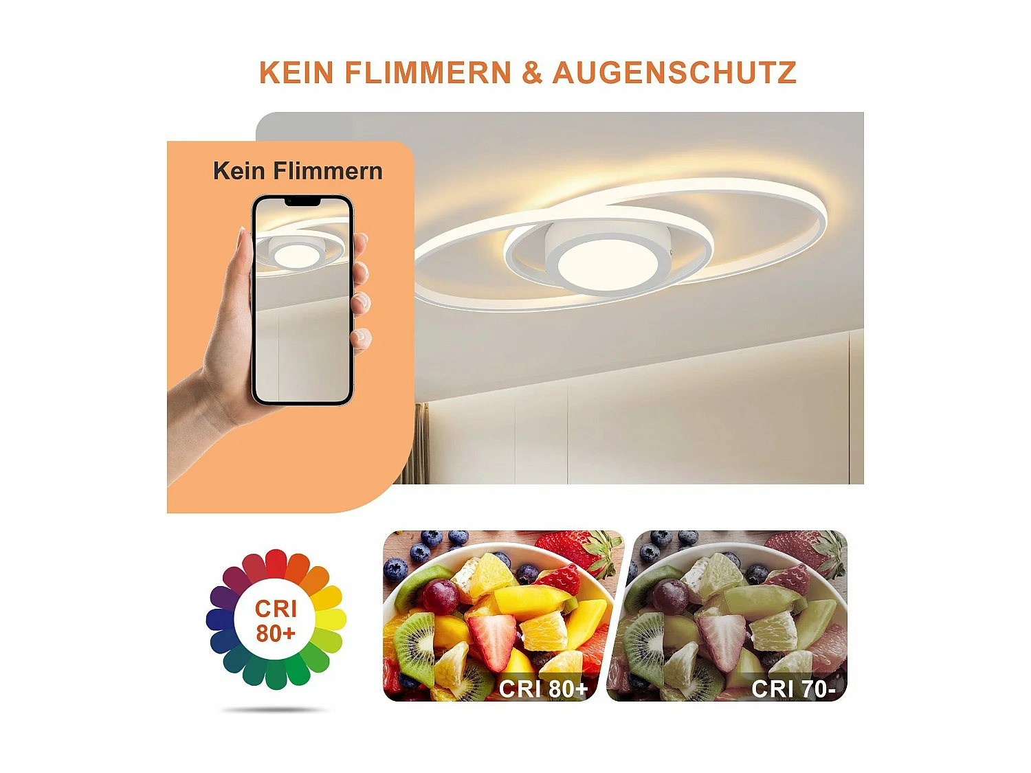 NETTLIFE Plafonnier LED Ovale 48 W Dimmable Blanc avec Télécommande 3000 K - 6500 K Moderne pour Chambre à coucher Chambre d'enfant Bureau