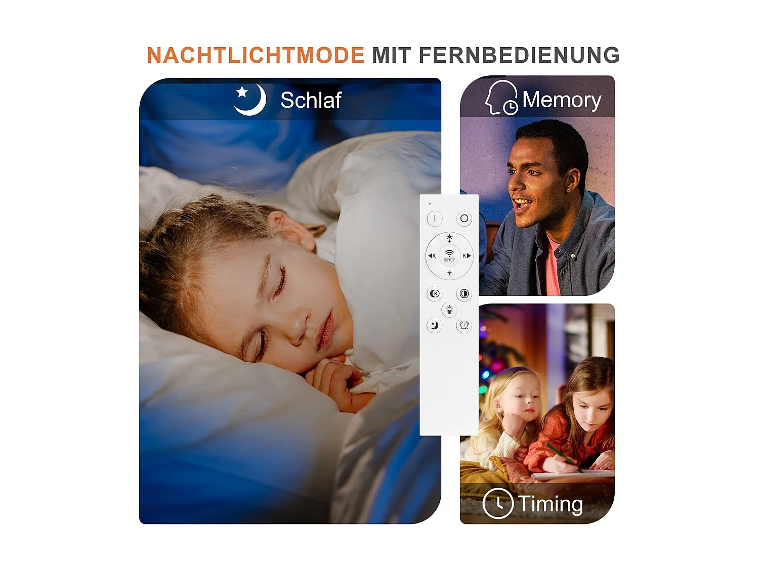 NETTLIFE Ovale LED-Deckenleuchte, 48 W, dimmbar, weiß, mit Fernbedienung, 3000 K – 6500 K, modern für Schlafzimmer, Kinderzimmer, Büro