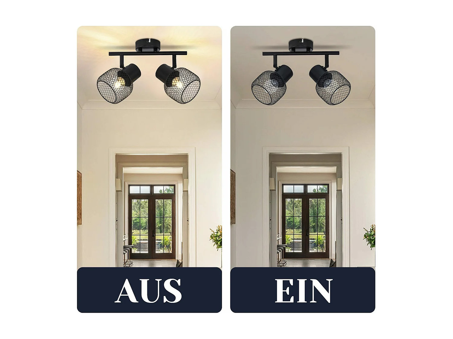 NETTLIFE Opbouwspot 2 vlammen E27 vintage rond zwart metaal verstelbaar 330° spot plafondlamp Plafondspot voor woonkamer slaapkamer keuken zonder gloeilampen