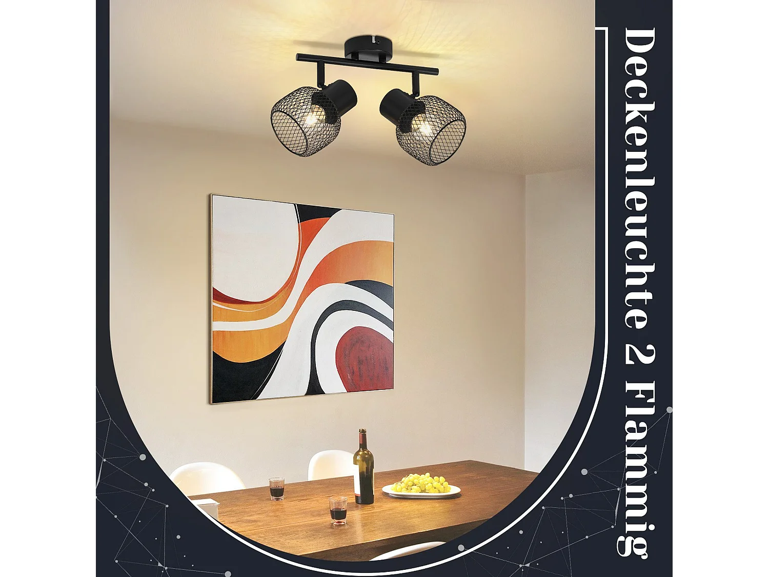 NETTLIFE Opbouwspot 2 vlammen E27 vintage rond zwart metaal verstelbaar 330° spot plafondlamp Plafondspot voor woonkamer slaapkamer keuken zonder gloeilampen