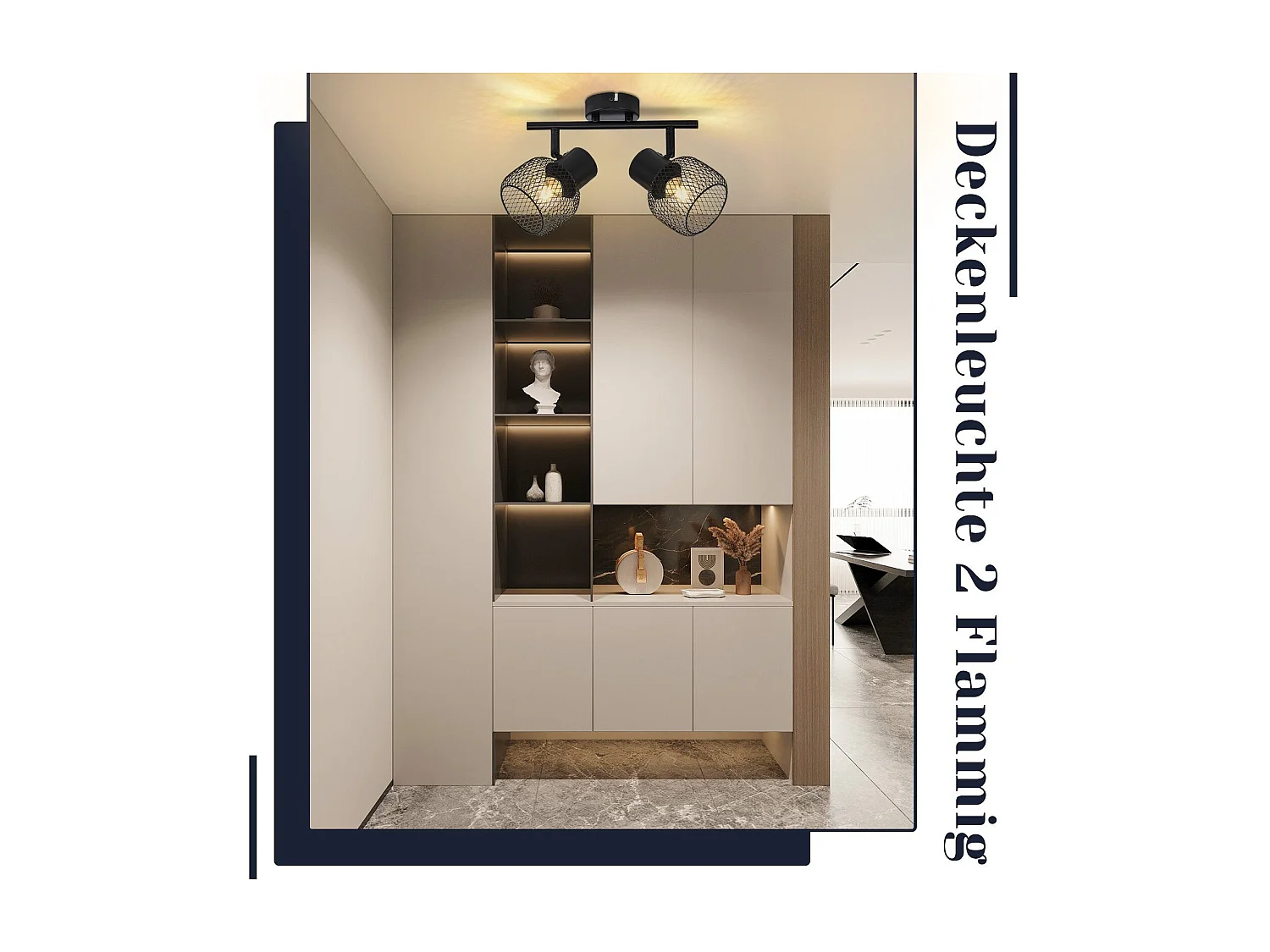 NETTLIFE Plafonnier 2 spots E27 Max. 25W Vintage 2 Ampoules - Spot d'Intérieur Rotatif à 330°en Métal Noir pour Couloir Salon Cuisine Sans Ampoule