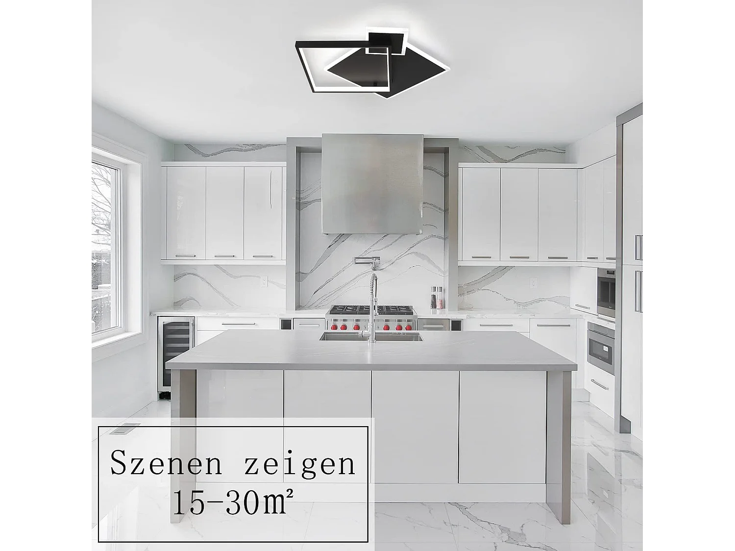 NETTLIFE Plafondlamp LED vierkant Zwart 3-Lichts 3000-6000K Dimbaar  50W Moderne Keukenverlichting met Afstandsbediening voor Woonkamer Slaapkamer Eetkamer 46cm