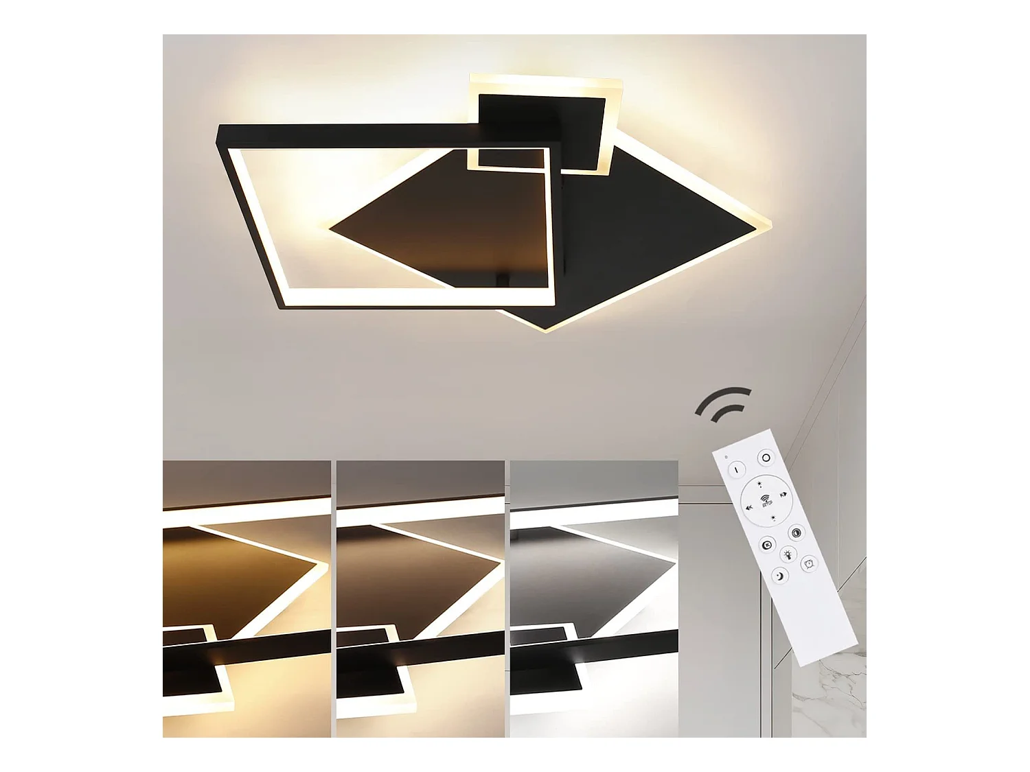NETTLIFE Plafonnier LED Noir Intensité Variable 50 W Lampe de Salon Design Moderne avec Télécommande en Métal pour Salle à Manger Cuisine Chambre