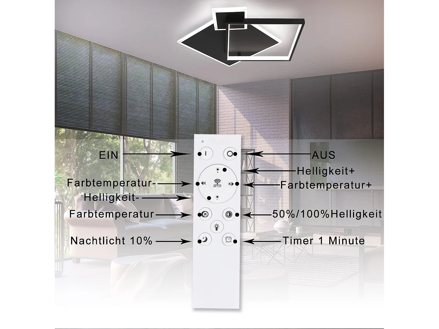 NETTLIFE Plafondlamp LED vierkant Zwart 3-Lichts 3000-6000K Dimbaar  50W Moderne Keukenverlichting met Afstandsbediening voor Woonkamer Slaapkamer Eetkamer 46cm