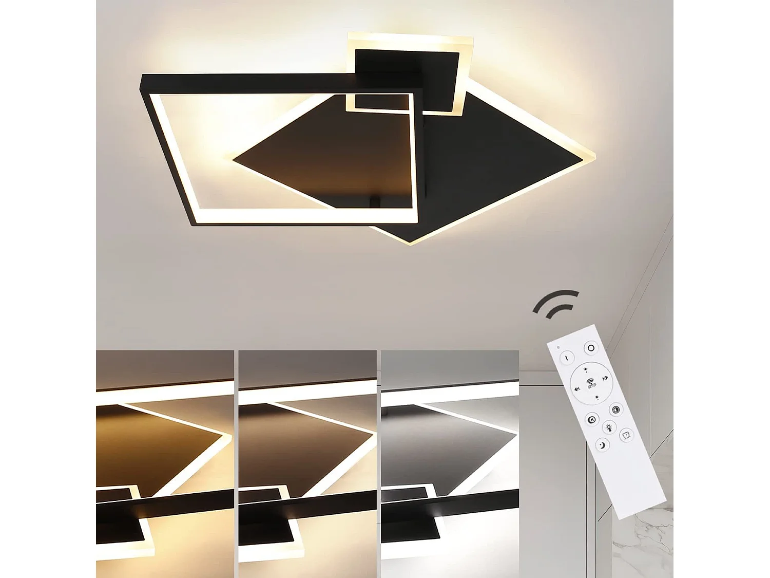 NETTLIFE Plafonnier LED Noir Intensité Variable 50 W Lampe de Salon Design Moderne avec Télécommande en Métal pour Salle à Manger Cuisine Chambre