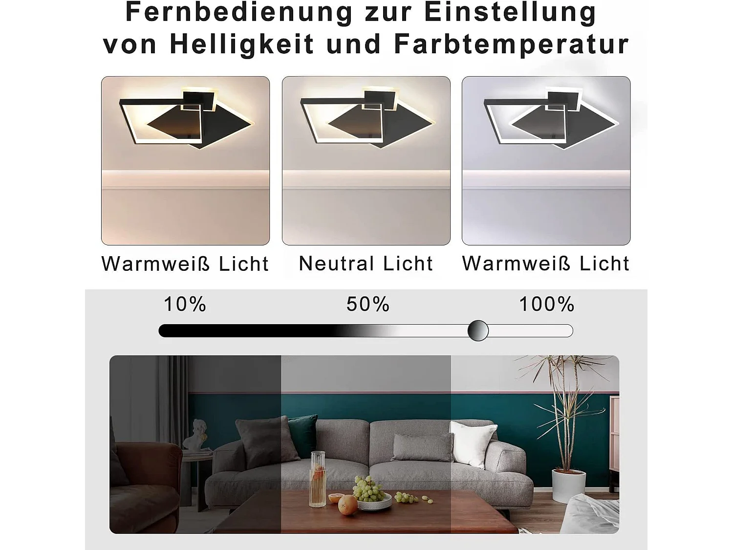 NETTLIFE Plafonnier LED Noir Intensité Variable 50 W Lampe de Salon Design Moderne avec Télécommande en Métal pour Salle à Manger Cuisine Chambre