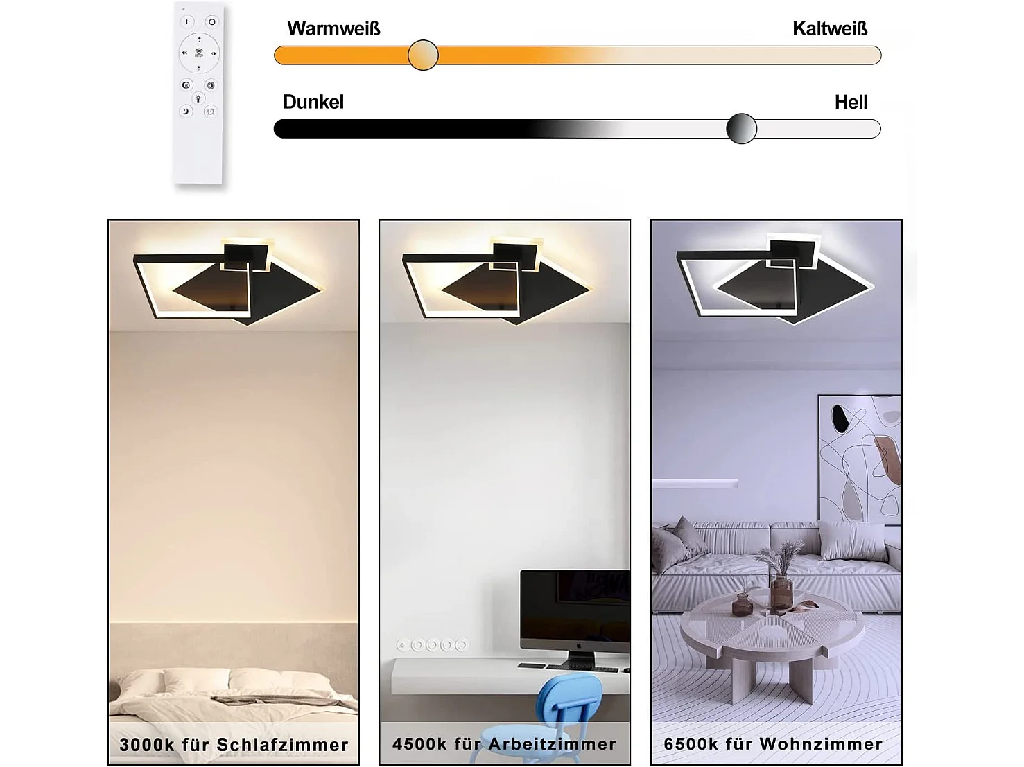 NETTLIFE Plafonnier LED Noir Intensité Variable 50 W Lampe de Salon Design Moderne avec Télécommande en Métal pour Salle à Manger Cuisine Chambre