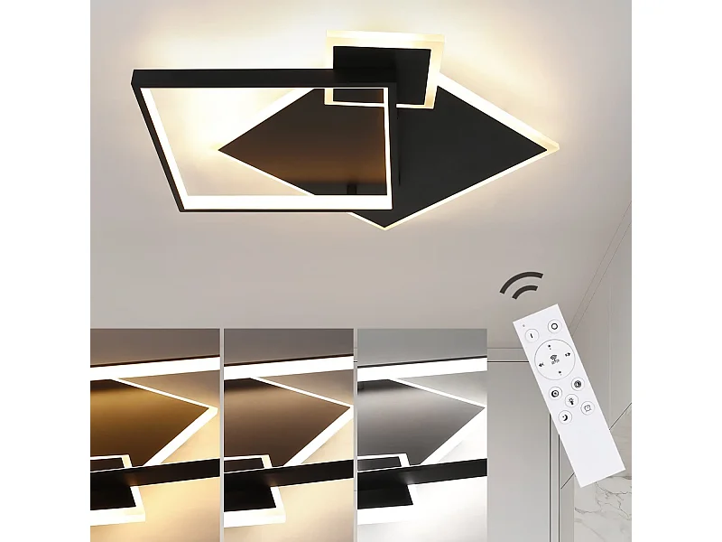 NETTLIFE Plafonnier LED Noir Intensité Variable 50 W Lampe de Salon Design Moderne avec Télécommande en Métal pour Salle à Manger Cuisine Chambre