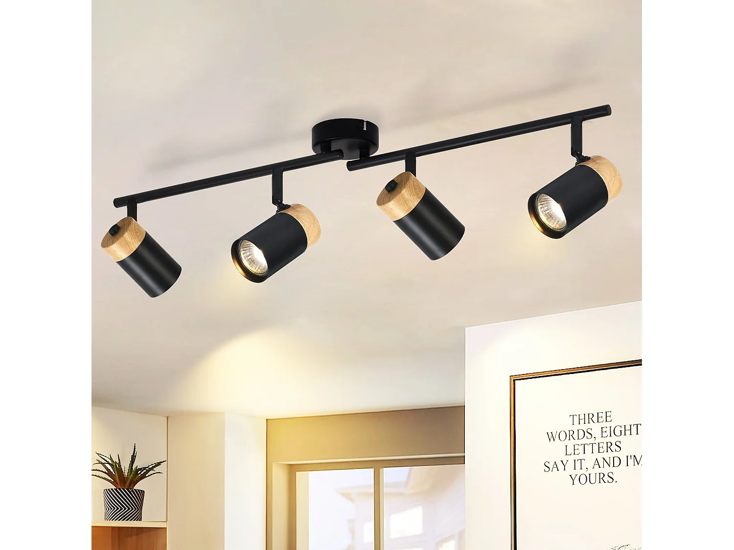 NETTLIFE Opbouwspot hout - GU10 Fitting - 4 Lichts - zwart - draaibar 330° Plafondlamp - vintage Plafondspot - voor Hal | Woonkamer | Slaapkamer | Keuken