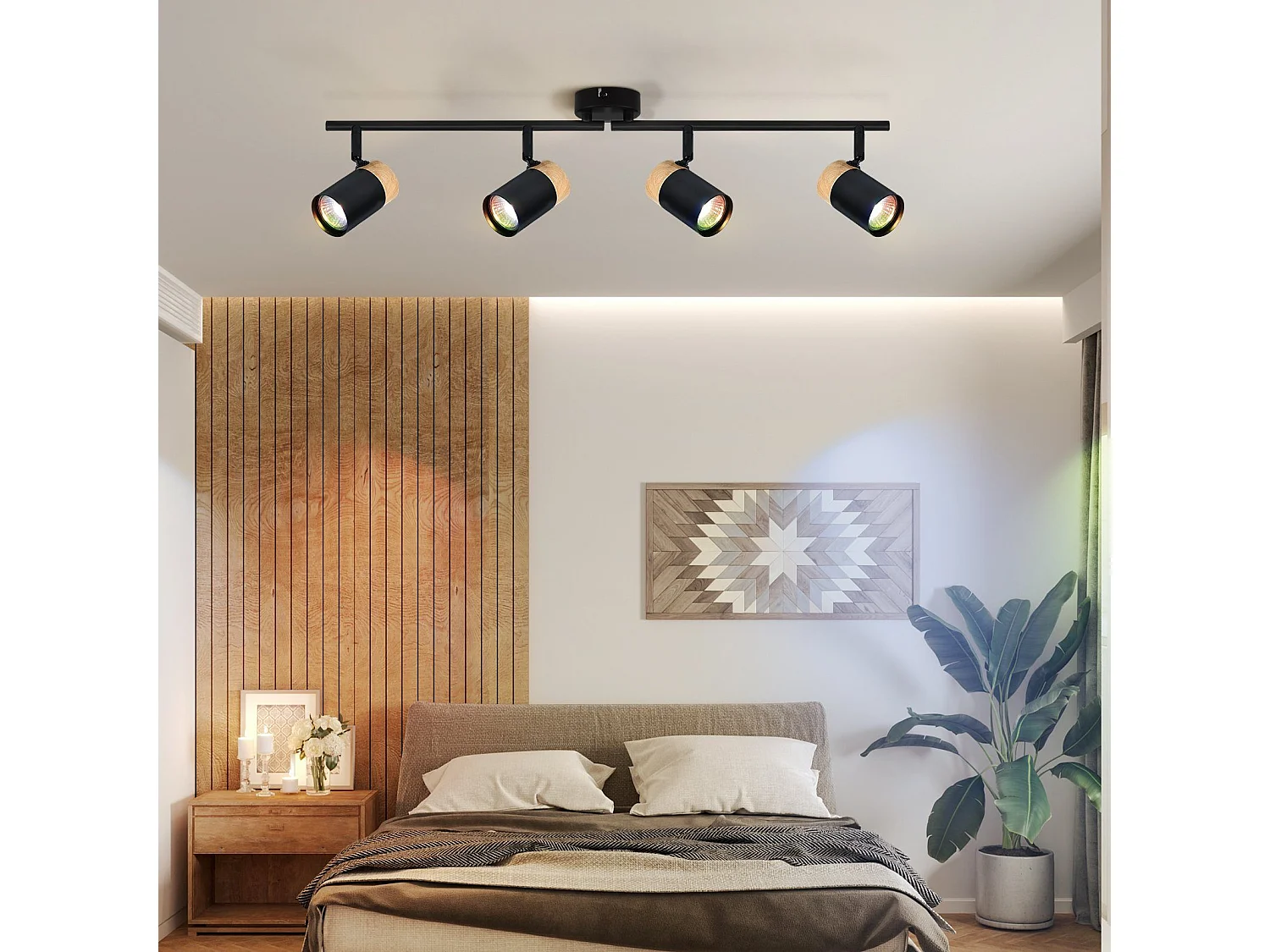 NETTLIFE Opbouwspot hout - GU10 Fitting - 4 Lichts - zwart - draaibar 330° Plafondlamp - vintage Plafondspot - voor Hal | Woonkamer | Slaapkamer | Keuken