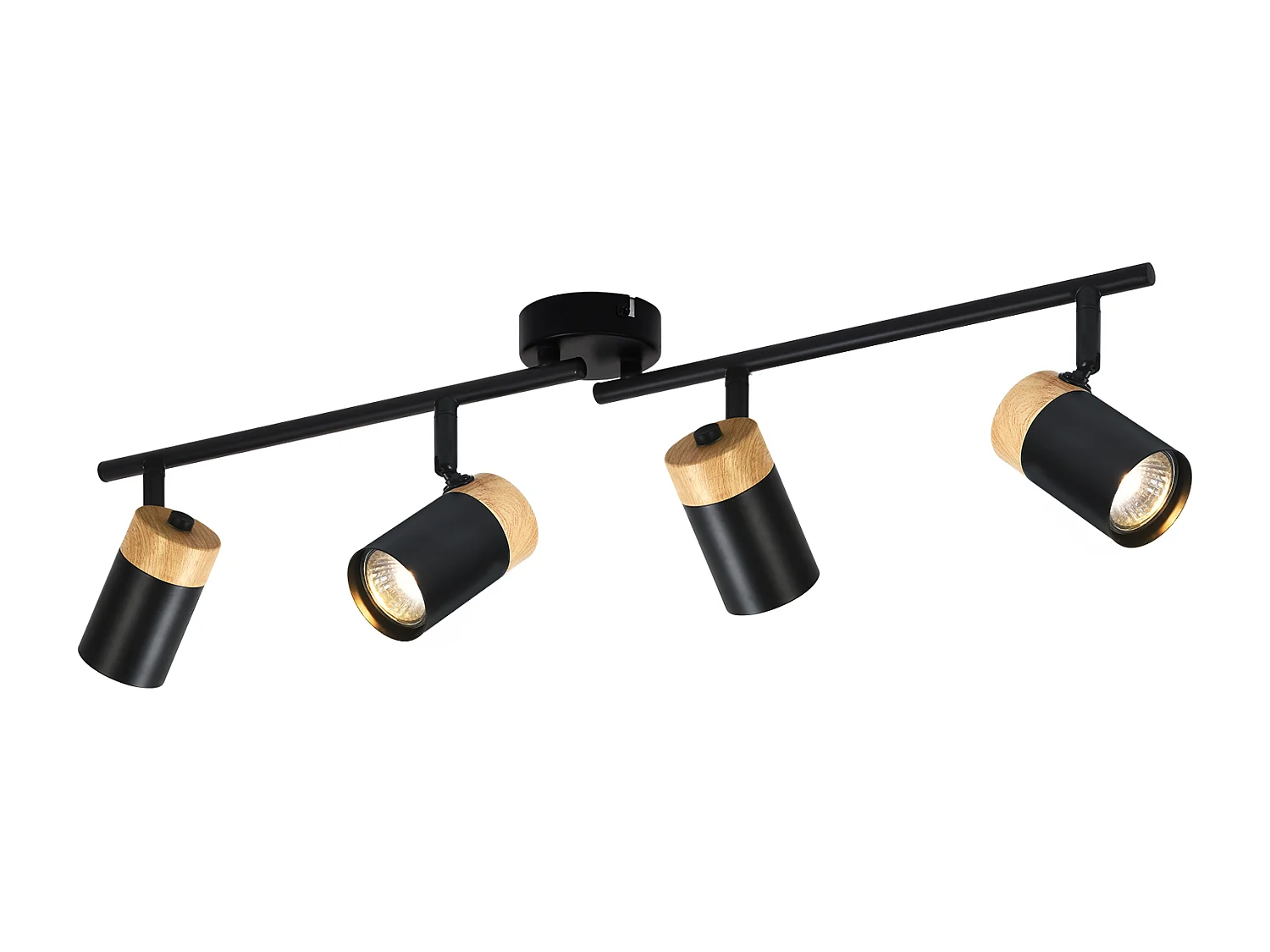 NETTLIFE Opbouwspot hout - GU10 Fitting - 4 Lichts - zwart - draaibar 330° Plafondlamp - vintage Plafondspot - voor Hal | Woonkamer | Slaapkamer | Keuken