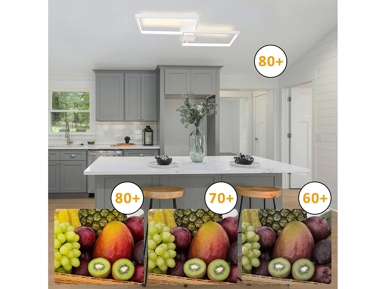 NETTLIFE Plafonnier LED Dimmable avec Télécommande 40W Métal Blanc Lampe de Cuisine Design Moderne pour Chambre Salle à Manger Salon