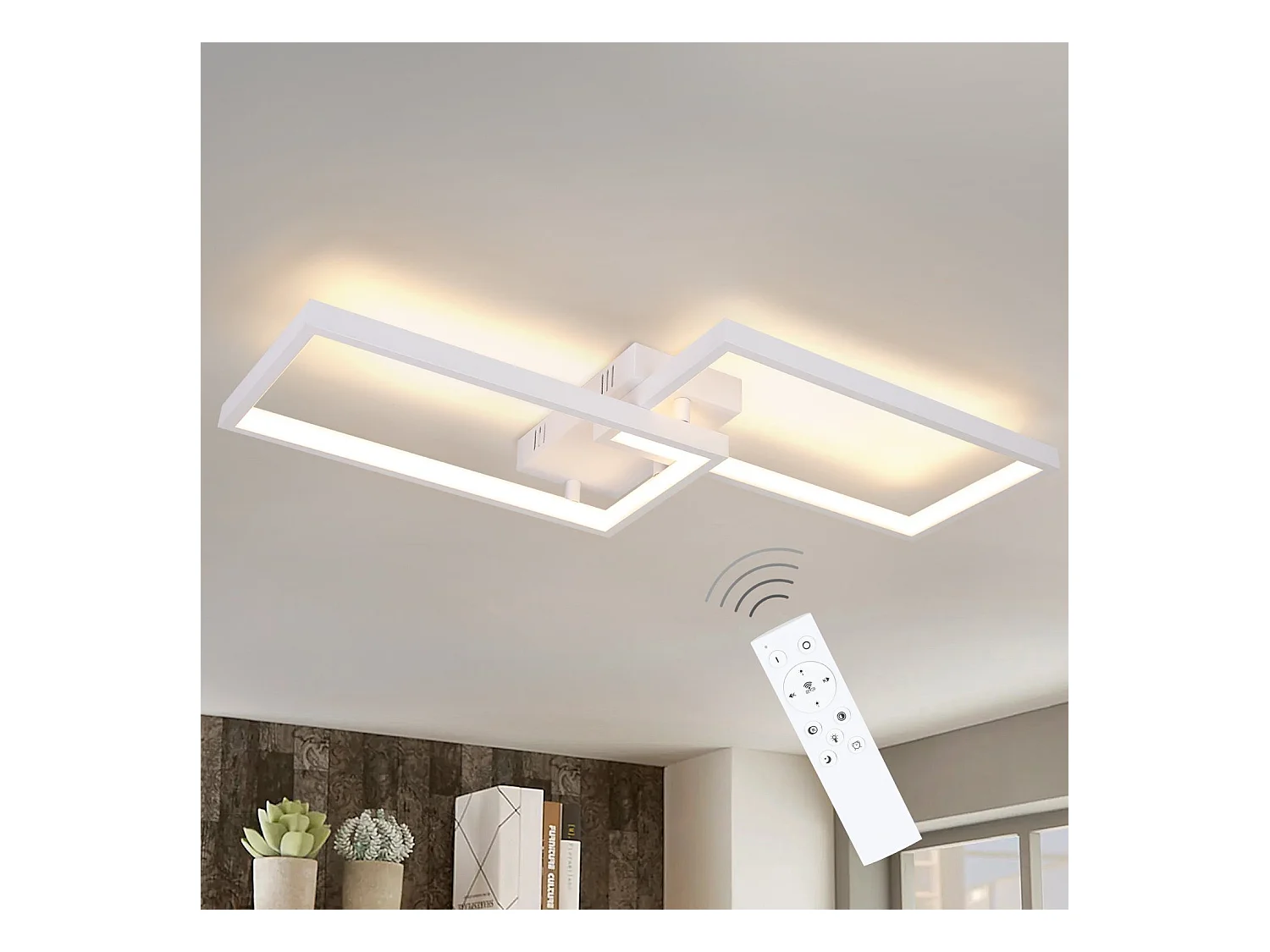 NETTLIFE Plafonnier LED Dimmable avec Télécommande 40W Métal Blanc Lampe de Cuisine Design Moderne pour Chambre Salle à Manger Salon