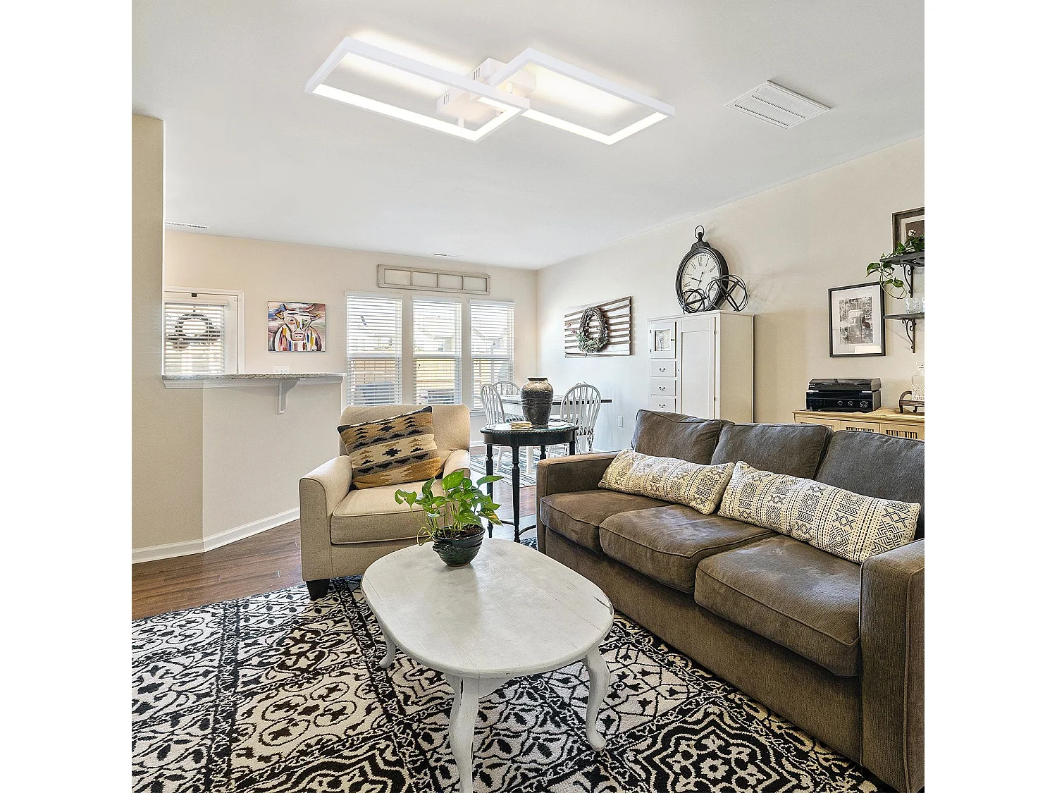 NETTLIFE Plafonnier LED Dimmable avec Télécommande 40W Métal Blanc Lampe de Cuisine Design Moderne pour Chambre Salle à Manger Salon