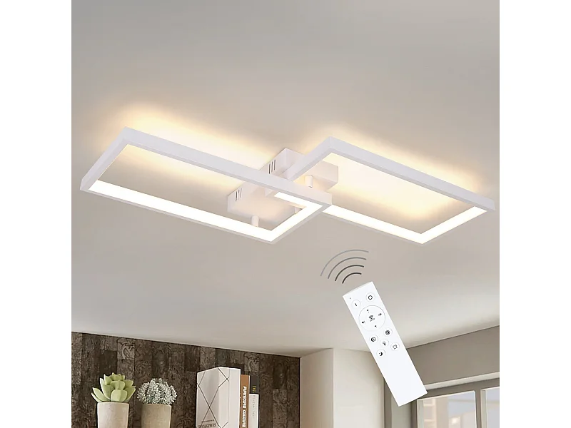 NETTLIFE Plafonnier LED Dimmable avec Télécommande 40W Métal Blanc Lampe de Cuisine Design Moderne pour Chambre Salle à Manger Salon