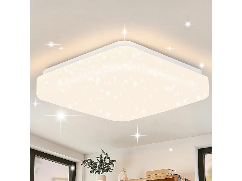 NETTLIFE LED Deckenleuchte 15W Sternenhimmel Schlafzimmerlampe 21cm Warmweiß Lampe Quadratische Sternlampe Deko für Küche Kinderzimmer Büro