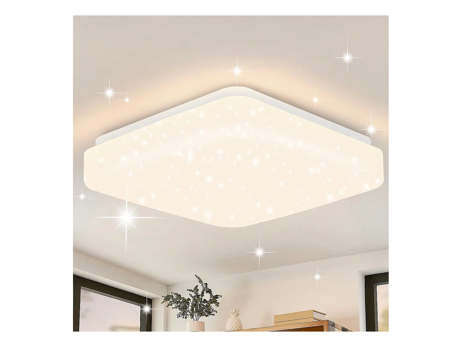 NETTLIFE Plafonnier LED 15 W Lampe de Chambre Ciel Étoilé 21 cm Lampe Blanc Chaud Lampe Carrée Étoile Décoration pour Cuisine Chambre d'Enfant Bureau