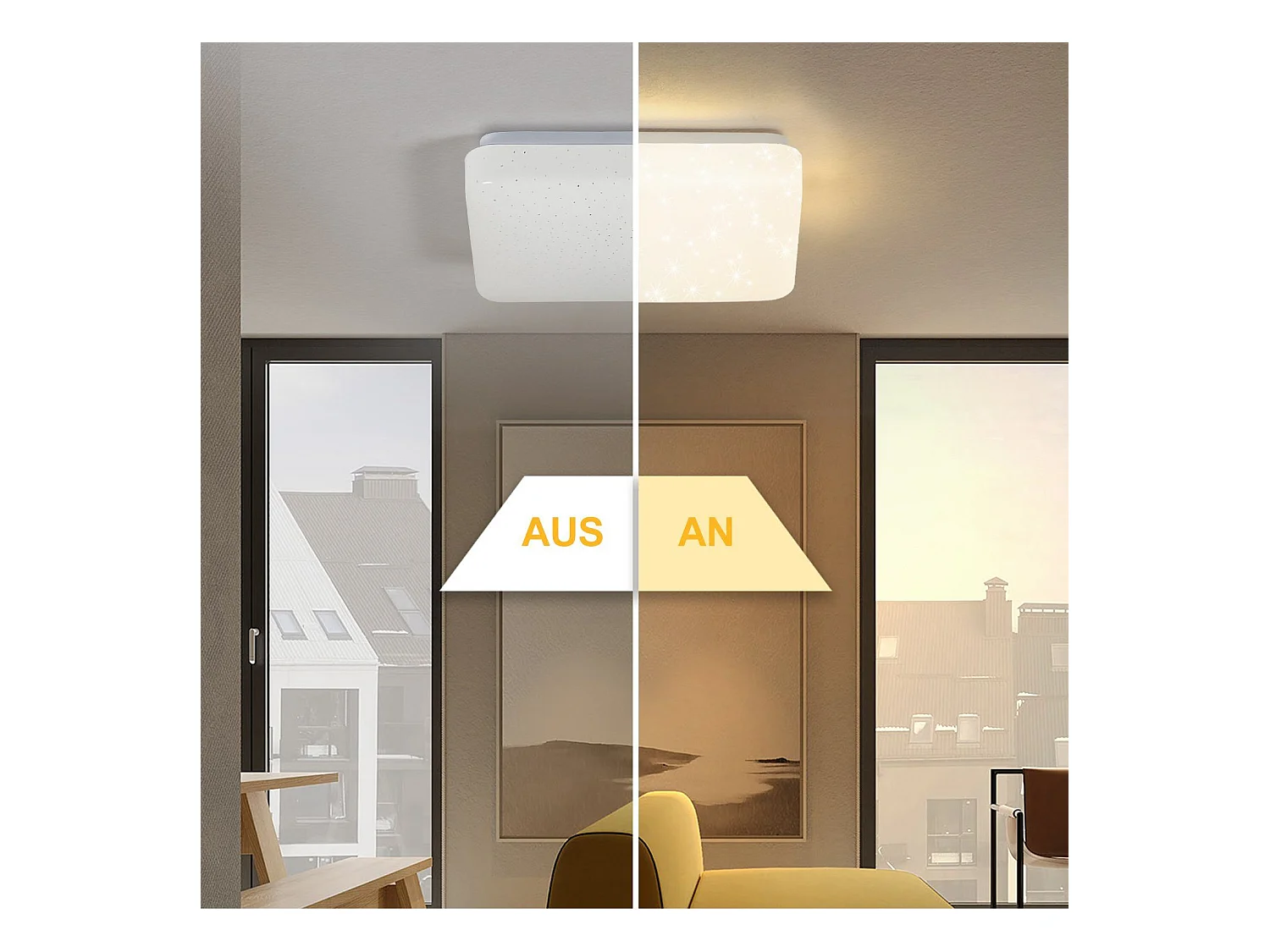 NETTLIFE Plafonnier LED 15 W Lampe de Chambre Ciel Étoilé 21 cm Lampe Blanc Chaud Lampe Carrée Étoile Décoration pour Cuisine Chambre d'Enfant Bureau