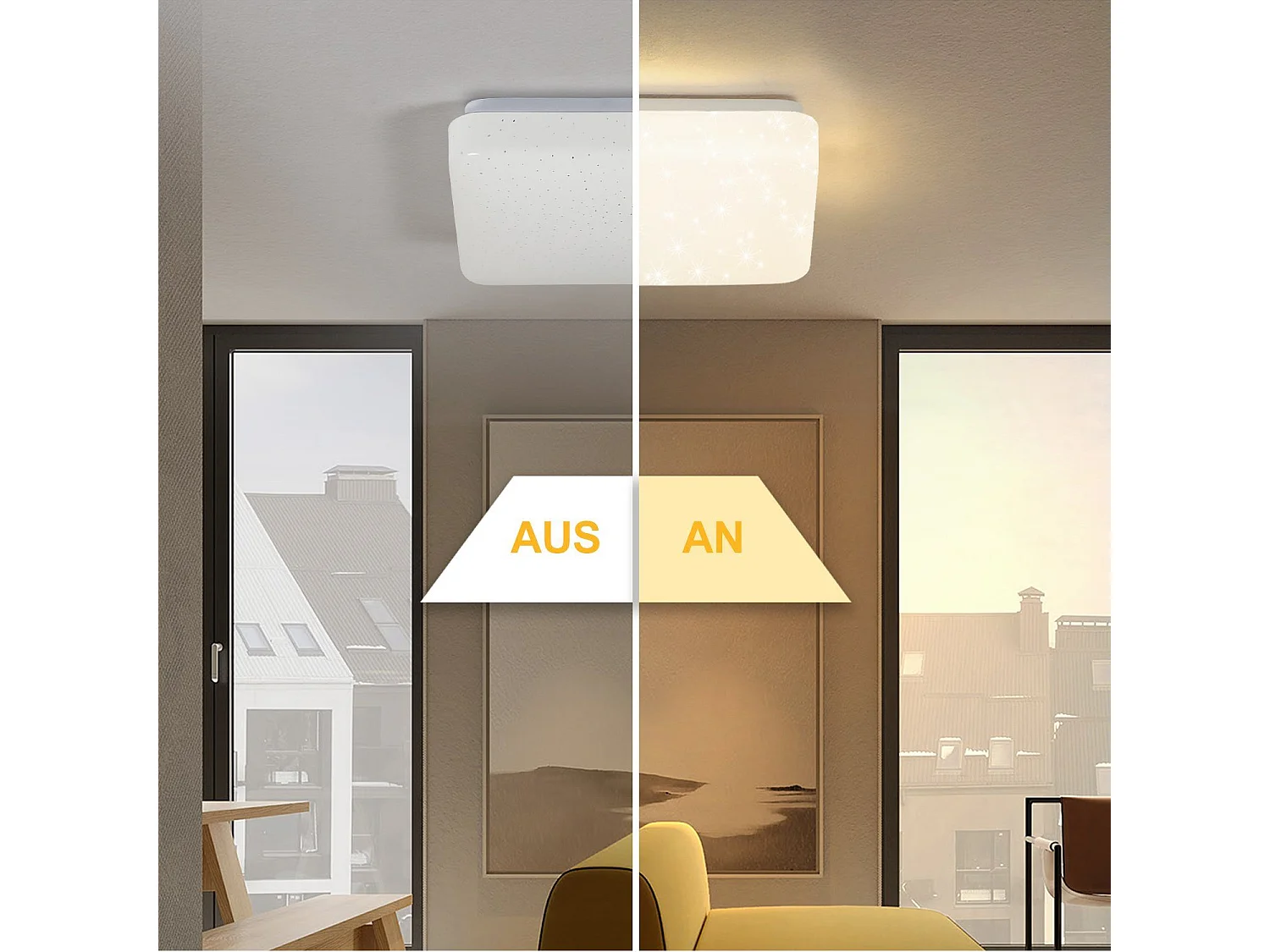 NETTLIFE Plafonnier LED 15 W Lampe de Chambre Ciel Étoilé 21 cm Lampe Blanc Chaud Lampe Carrée Étoile Décoration pour Cuisine Chambre d'Enfant Bureau