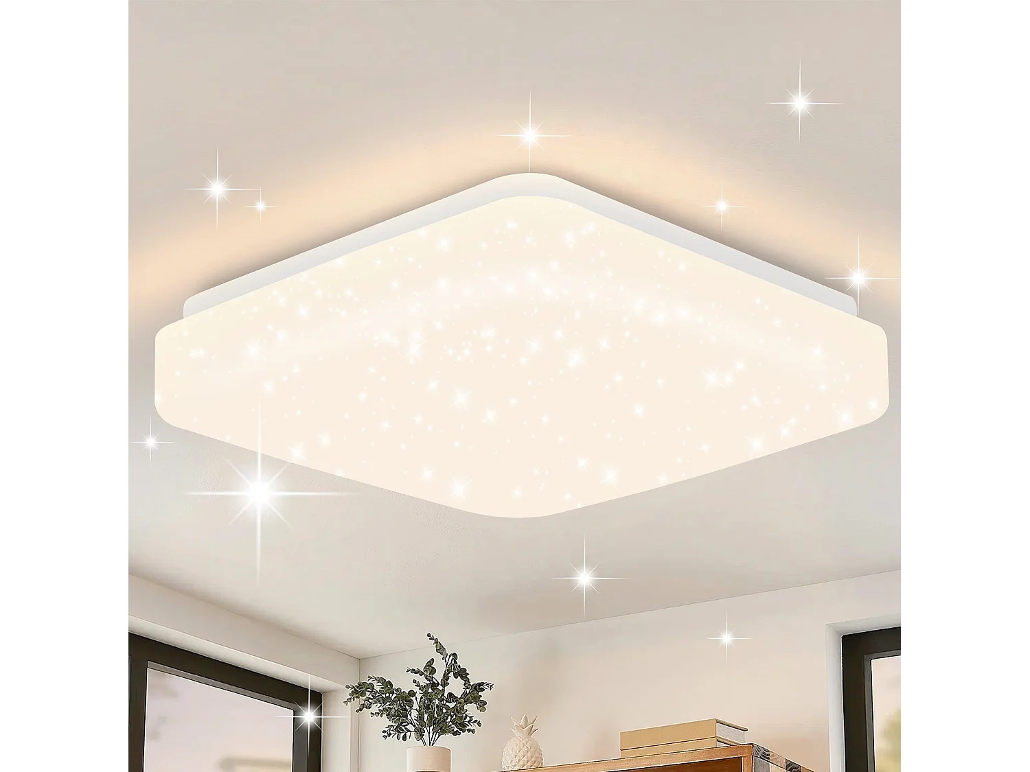 NETTLIFE Lampa sufitowa LED 15 W Starry Sky Lampa do sypialni 21 cm Ciepła biała lampa Kwadratowa gwiazda Dekoracja lampy do kuchni Sypialnia dziecięca Biuro