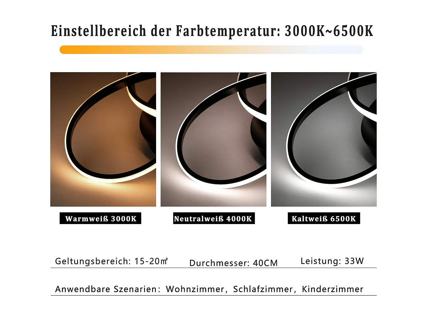 NETTLIFE Plafonnier LED Dimmable 33 W Lampe Noir avec Télécommande Lampe de Chambre Moderne 40 cm pour Salon Cuisine Couloir Studio