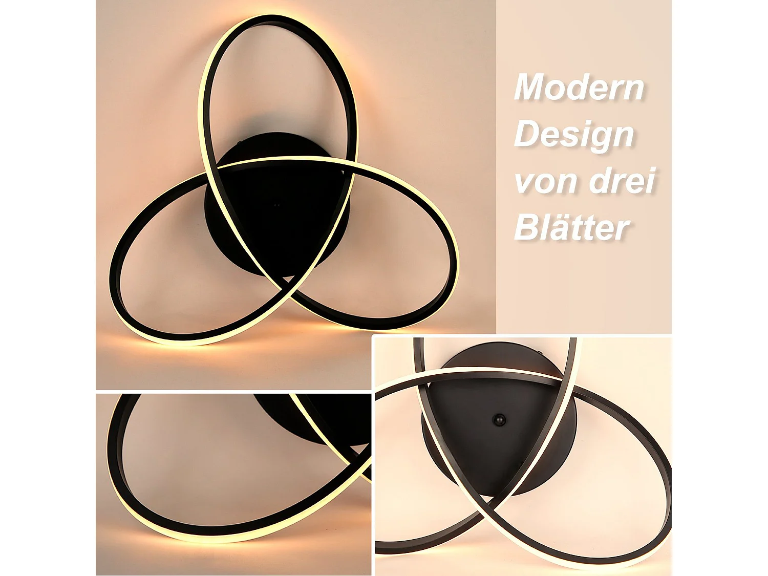 NETTLIFE Plafonnier LED Dimmable 33 W Lampe Noir avec Télécommande Lampe de Chambre Moderne 40 cm pour Salon Cuisine Couloir Studio