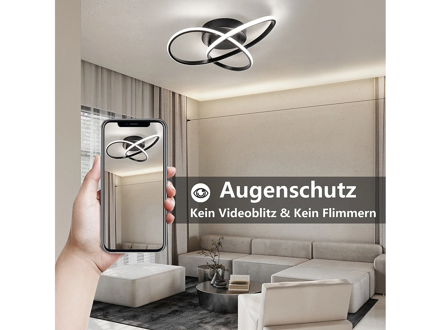 NETTLIFE Plafonnier LED Dimmable 33 W Lampe Noir avec Télécommande Lampe de Chambre Moderne 40 cm pour Salon Cuisine Couloir Studio