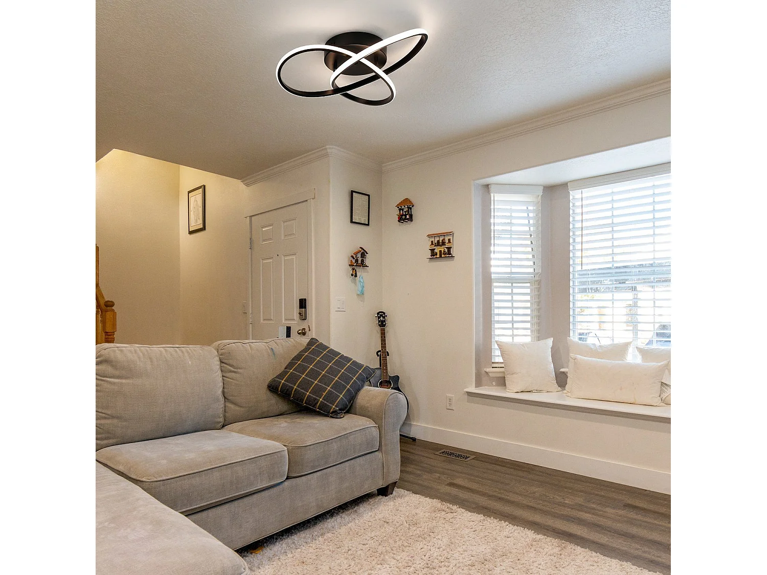 NETTLIFE Plafonnier LED Dimmable 33 W Lampe Noir avec Télécommande Lampe de Chambre Moderne 40 cm pour Salon Cuisine Couloir Studio