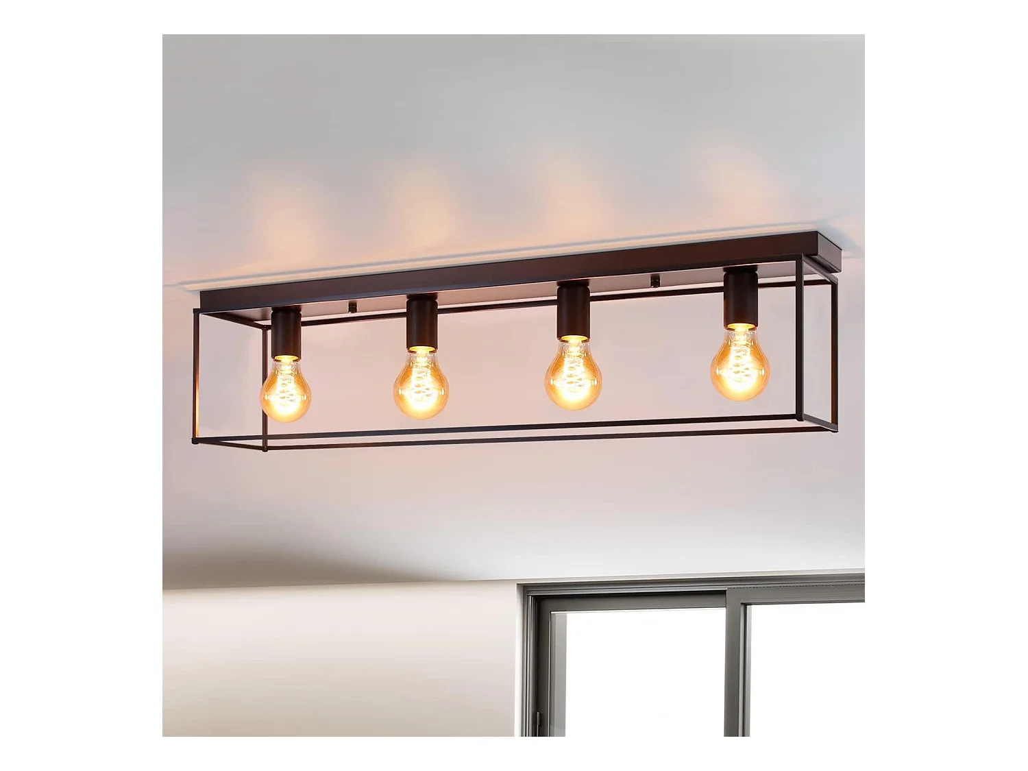 NETTLIFE Plafonnier 4 spots E27 vintage noir industriel pour chambre salon en métal rétro avec 4 ampoules pour cuisine couloir