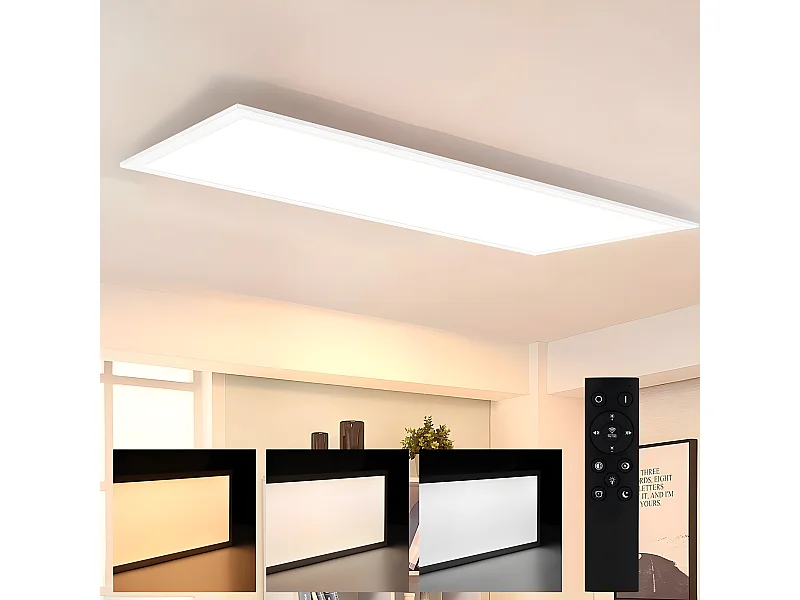 LED Deckenleuchte Panel Weiß, 42w Länge Dimmbar Deckenlampe Mit Fernbedienung 100x25 Cm