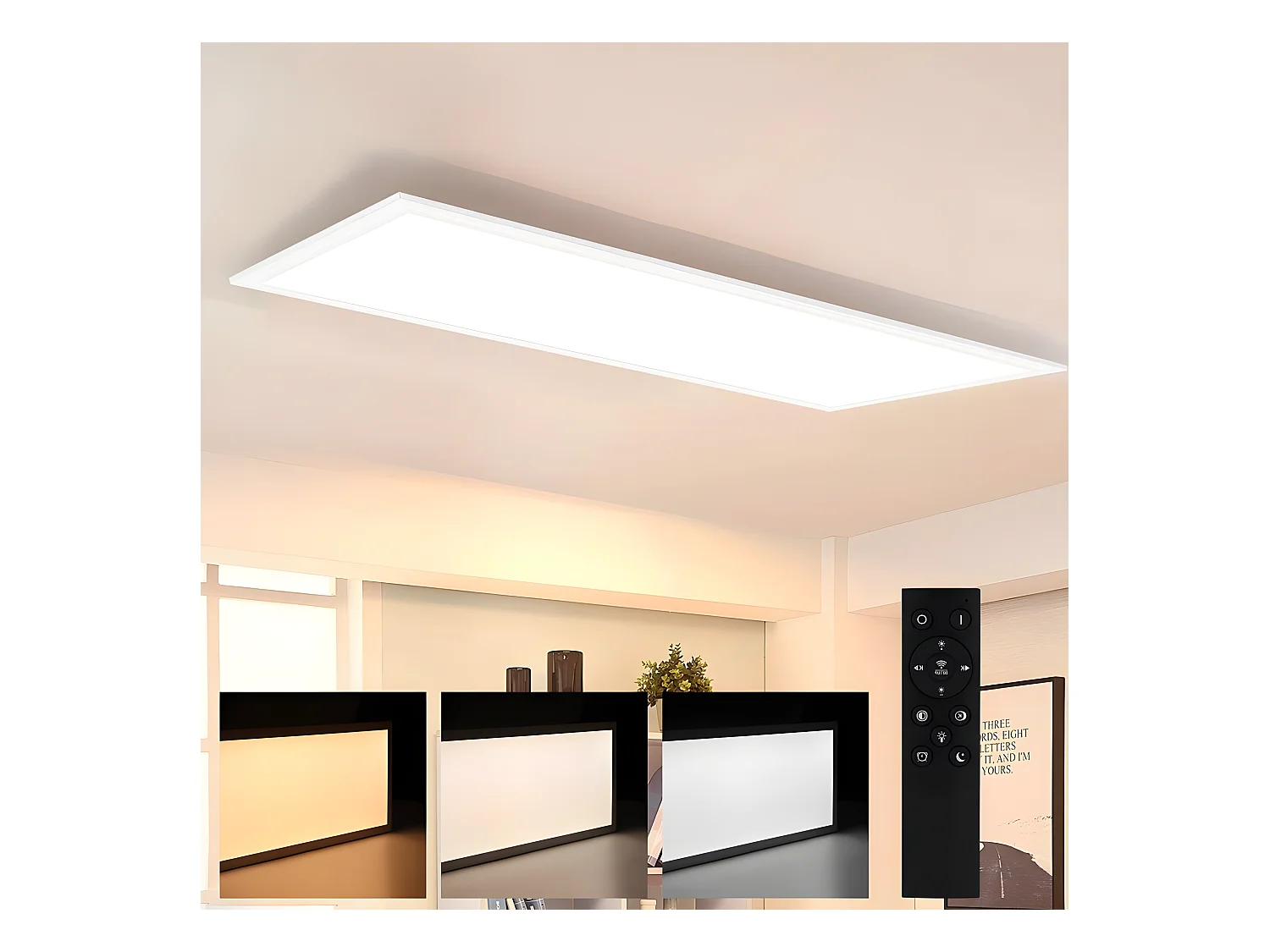 NETTLIFE Plafonnier LED panneau Blanc moderne, 42W longueur Lampe de plafond dimmable avec télécommande 100x25 cm pour salon chambre bureau cuisine