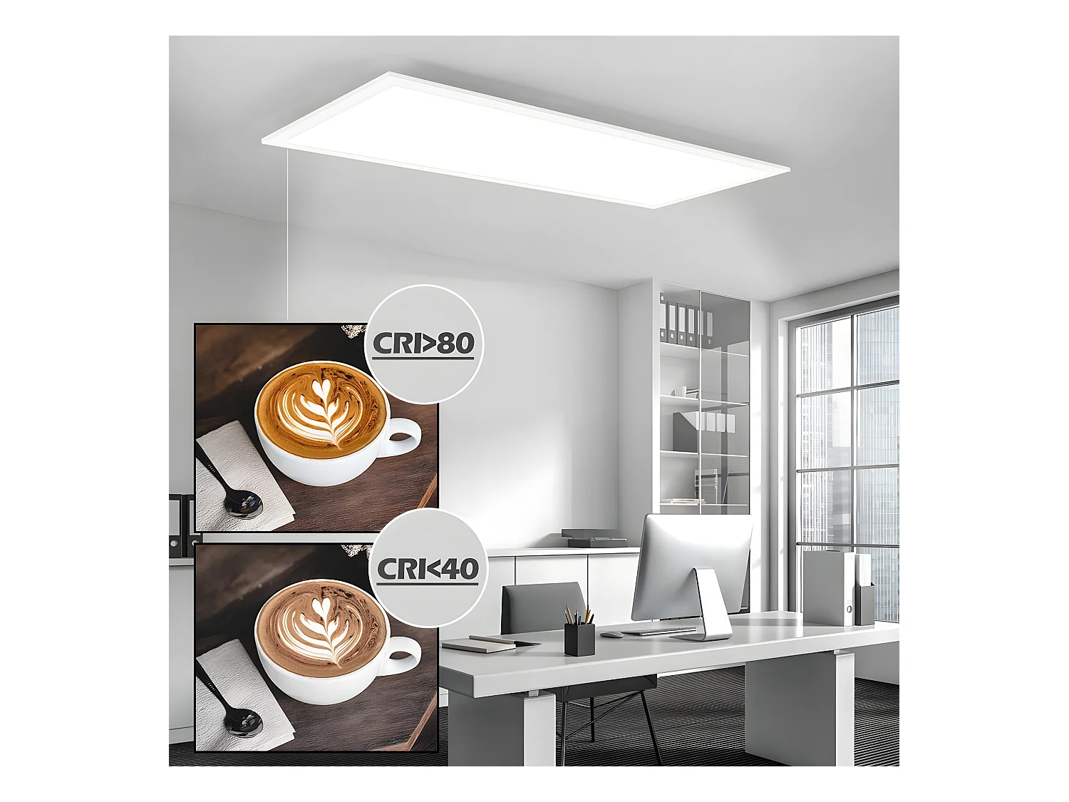 NETTLIFE Plafondlamp LED, LED paneel ultraplat,42W, Dimbaar met Afstandsbediening - 3000K-6500K Instelbare Kleurtemperatuur , Wit , 100x25x4.5 cm (LxBxH)