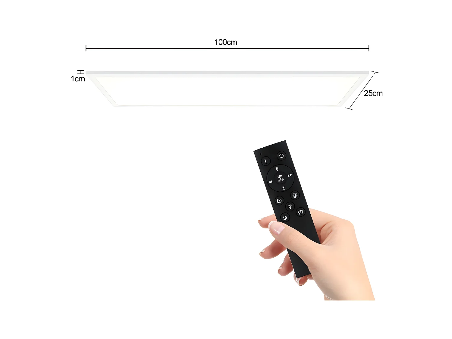 NETTLIFE Plafondlamp LED, LED paneel ultraplat,42W, Dimbaar met Afstandsbediening - 3000K-6500K Instelbare Kleurtemperatuur , Wit , 100x25x4.5 cm (LxBxH)
