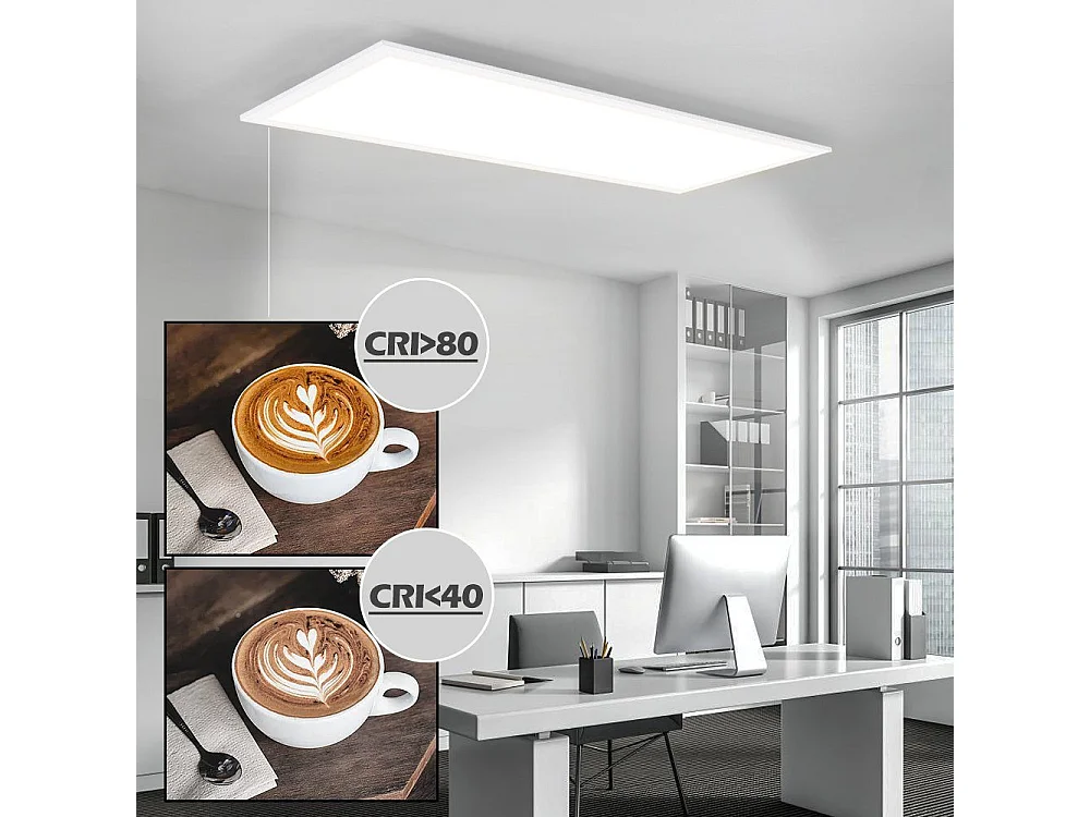 NETTLIFE Plafonnier LED panneau Blanc moderne, 42W longueur Lampe de plafond dimmable avec télécommande 100x25 cm pour salon chambre bureau cuisine