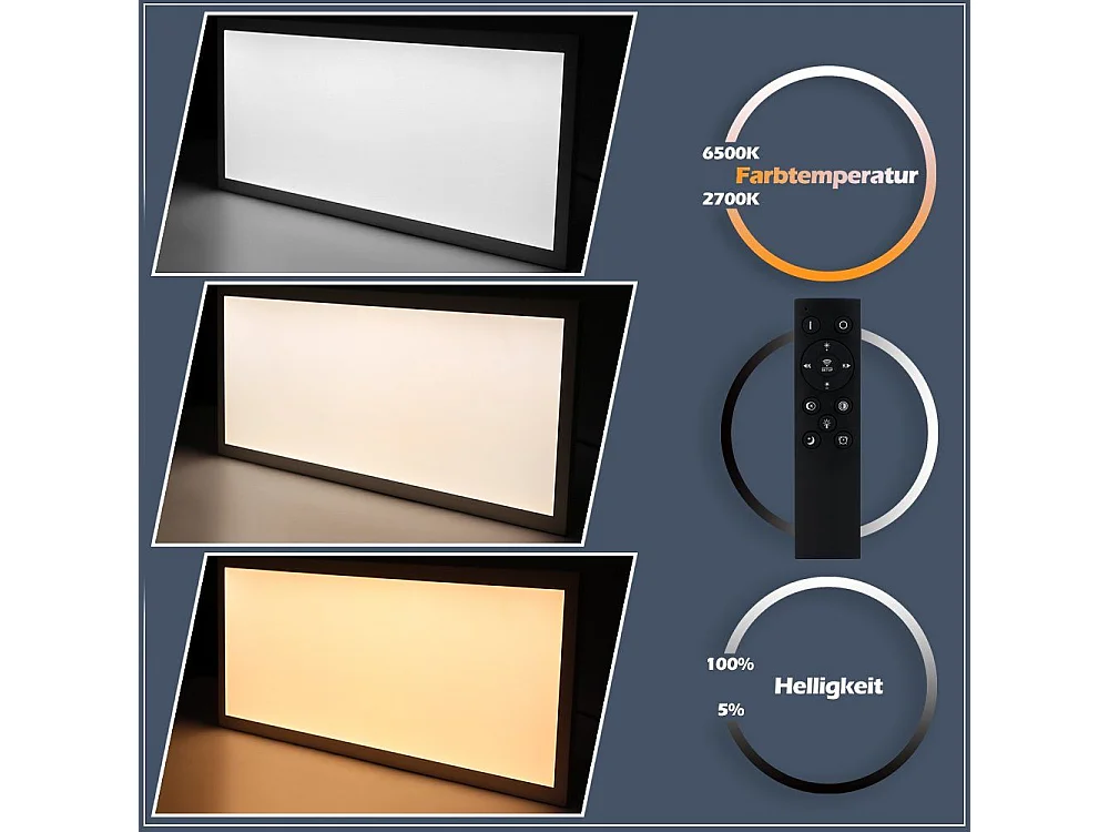 NETTLIFE Plafonnier LED panneau Blanc moderne, 42W longueur Lampe de plafond dimmable avec télécommande 100x25 cm pour salon chambre bureau cuisine
