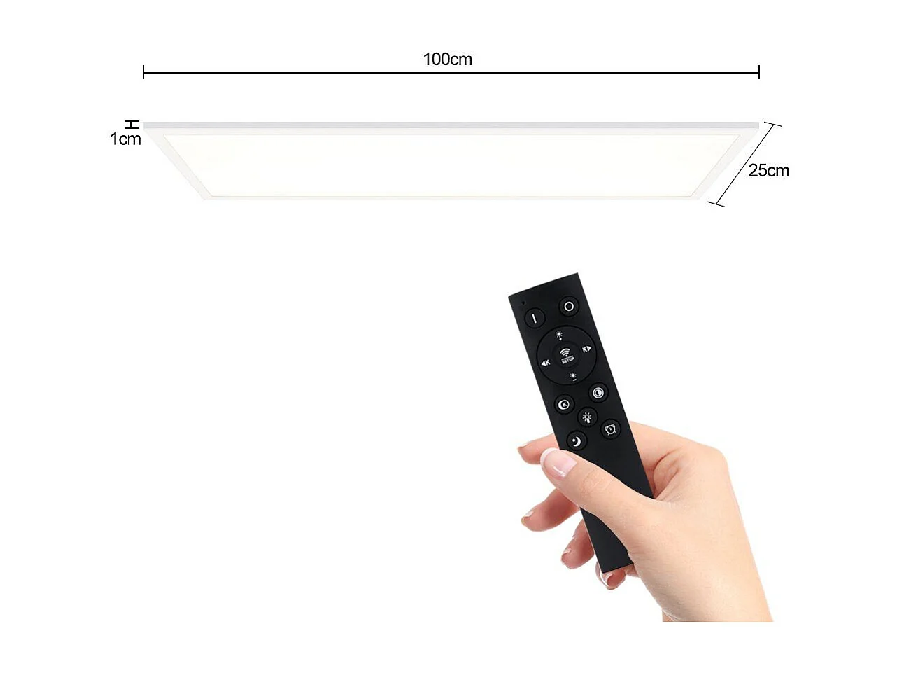 NETTLIFE Plafonnier LED panneau Blanc moderne, 42W longueur Lampe de plafond dimmable avec télécommande 100x25 cm pour salon chambre bureau cuisine