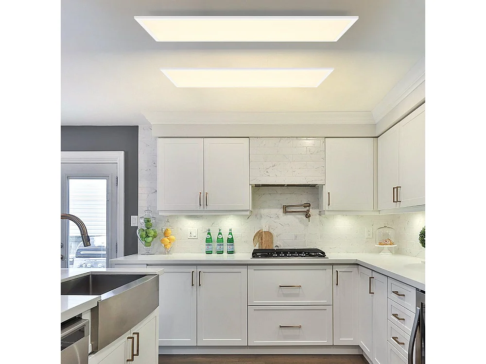 NETTLIFE Plafonnier LED panneau Blanc moderne, 42W longueur Lampe de plafond dimmable avec télécommande 100x25 cm pour salon chambre bureau cuisine