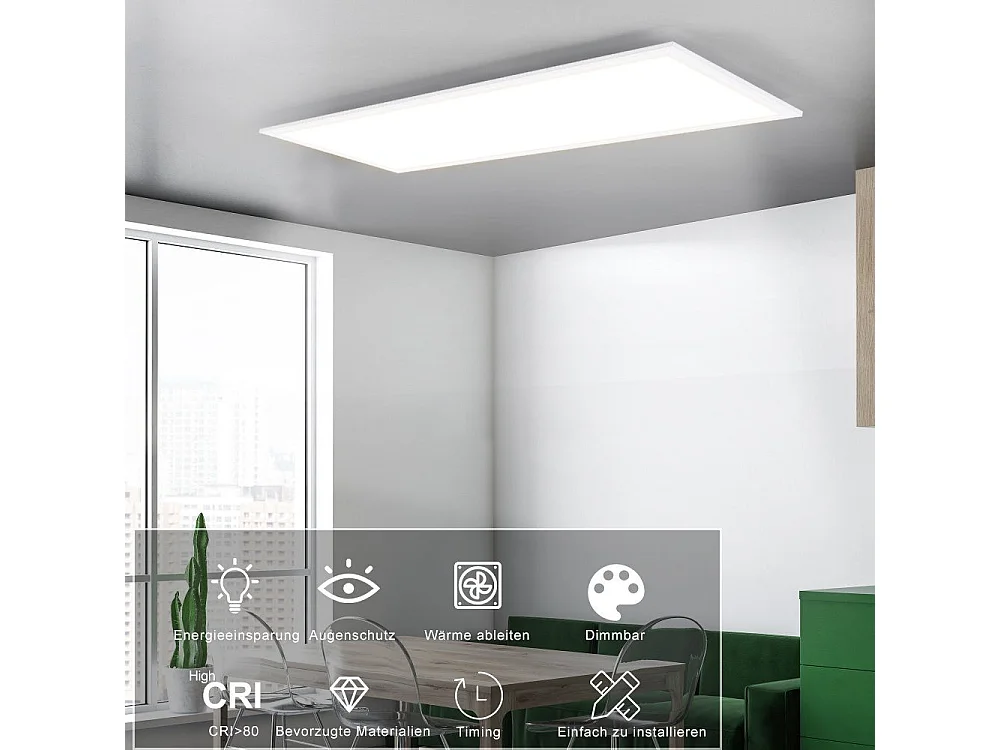 NETTLIFE Plafonnier LED panneau Blanc moderne, 42W longueur Lampe de plafond dimmable avec télécommande 100x25 cm pour salon chambre bureau cuisine