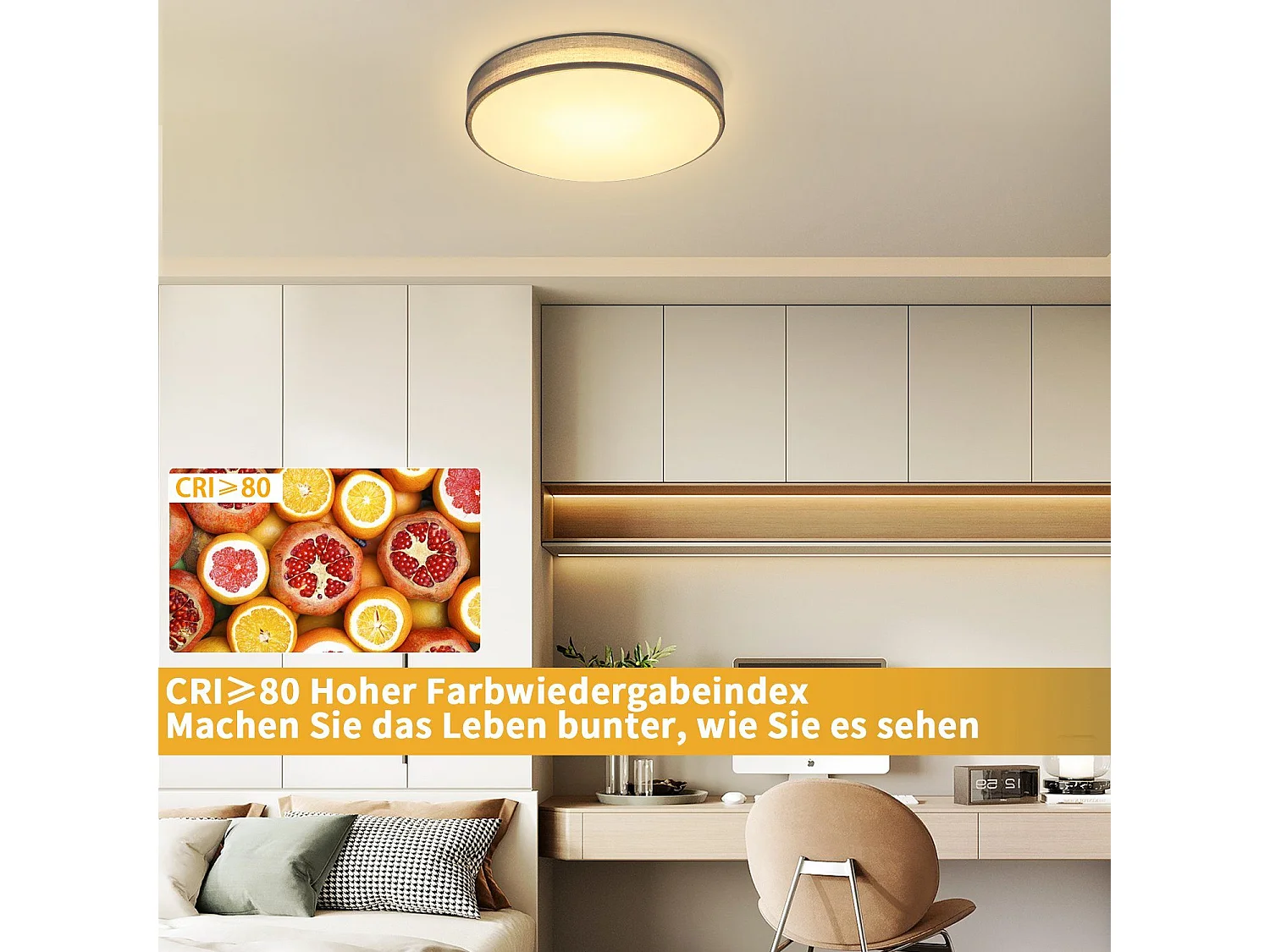 NETTLIFE Szara lampa sufitowa LED 38W okrągła, nowoczesna, ściemnialna za pomocą pilota Lampa do sypialni z abażurem z tkaniny Lampa do przedpokoju do salonu