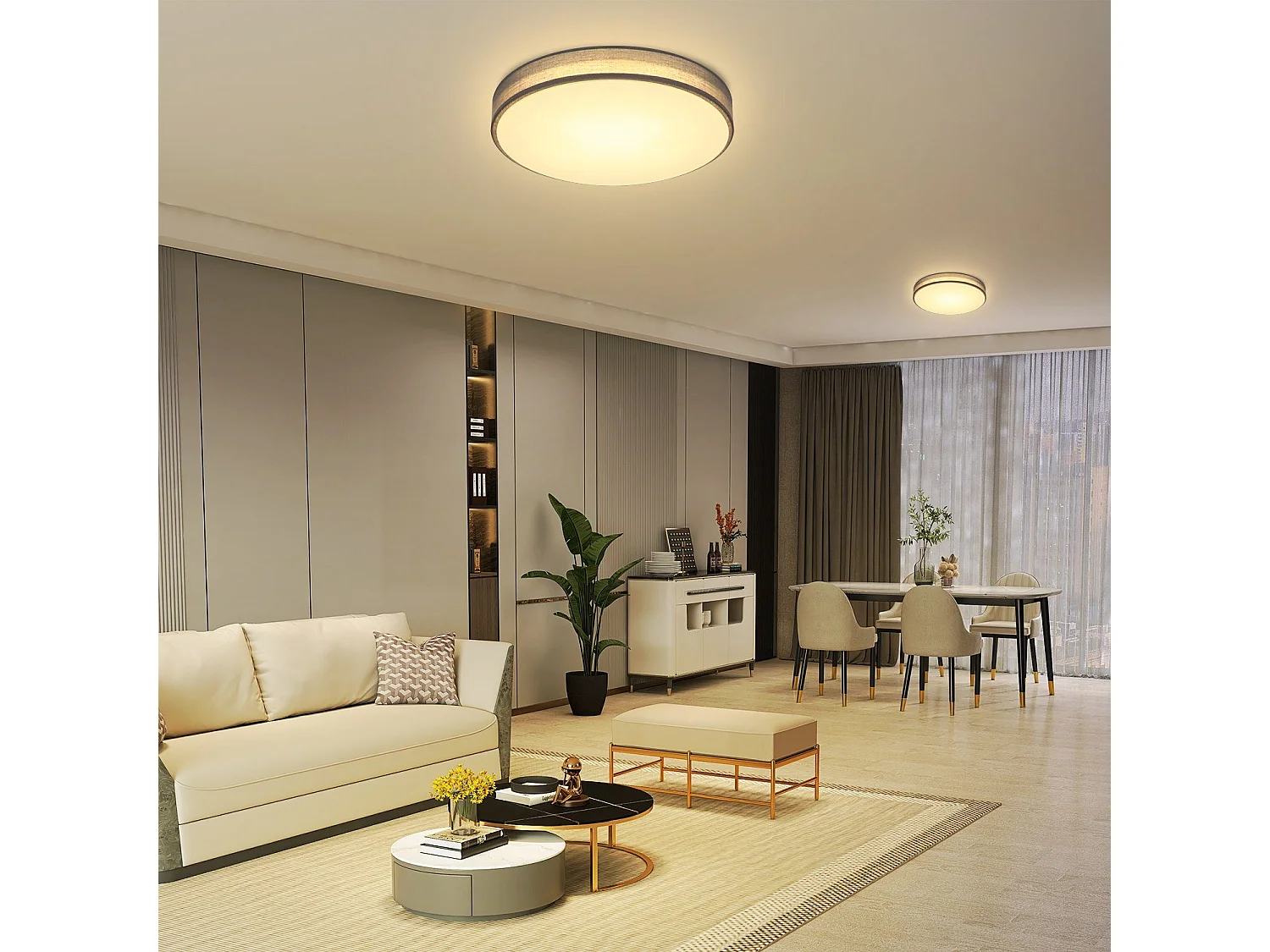 NETTLIFE Plafondlamp LED 38 cm Dimbaar 3000-6500K grijs met Stoffen Lampenkap Modern met Afstandsbediening rond voor Woonkamer | Slaapkamer | Keuken | Gang 38W