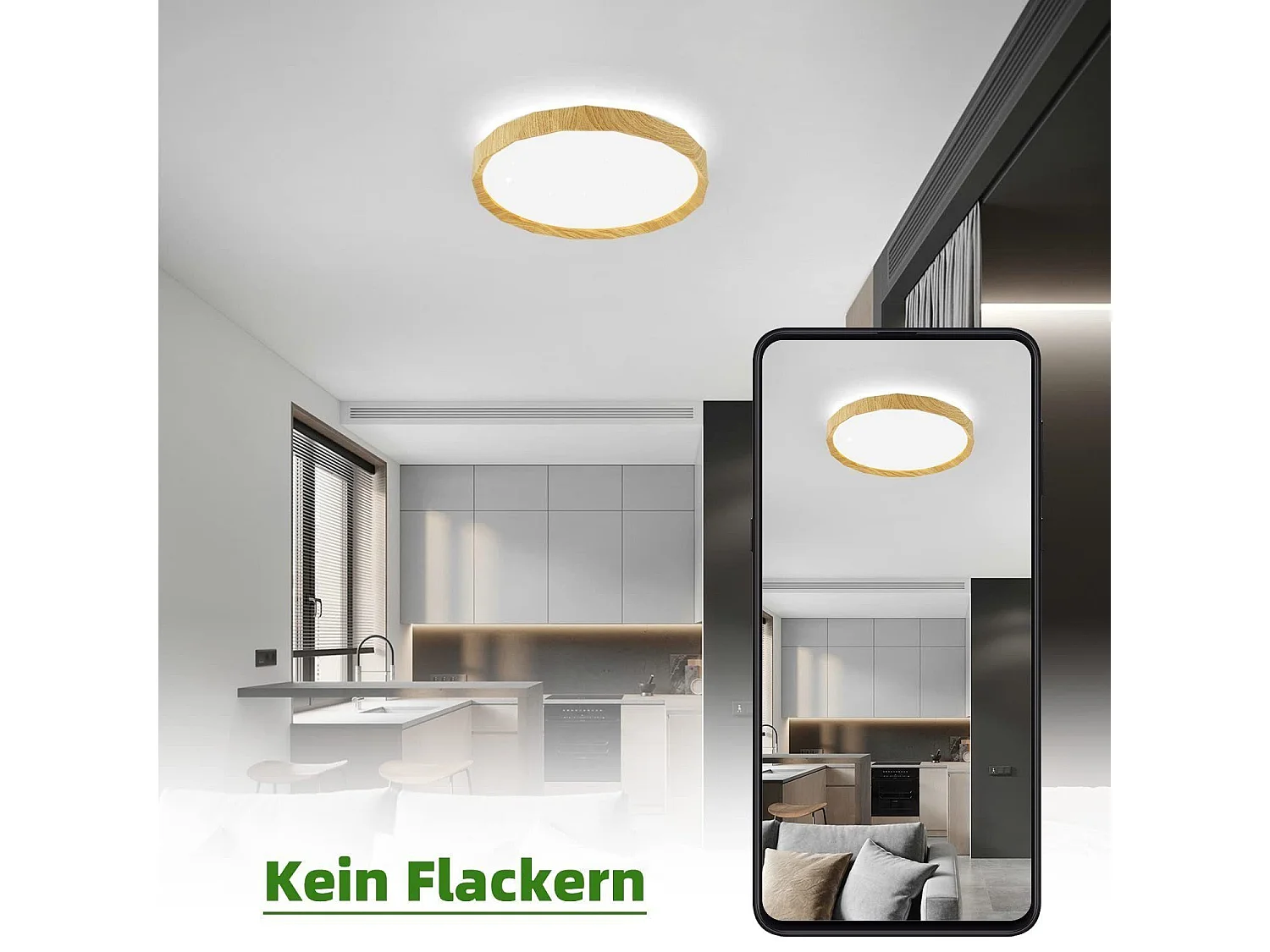 NETTLIFE LED Deckenleuchte Wohnzimmer – Holzoptik Wohnzimmerlampe Ø40cm Schlafzimmer Deckenleuchte 43W Dimmbare Schlafzimmerlampe mit Fernbedienung