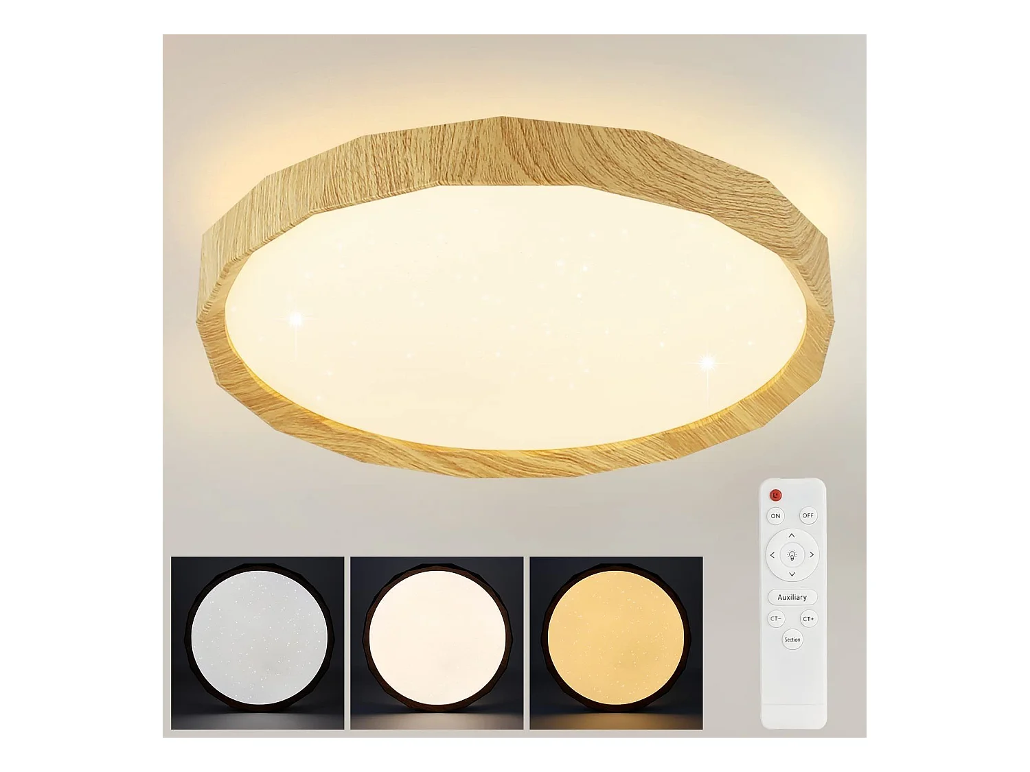 NETTLIFE Plafonnier LED Salon - Lampe de Salon Aspect Bois Ø40cm Plafonnier Chambre 43W Lampe de Chambre dimmable avec télécommande