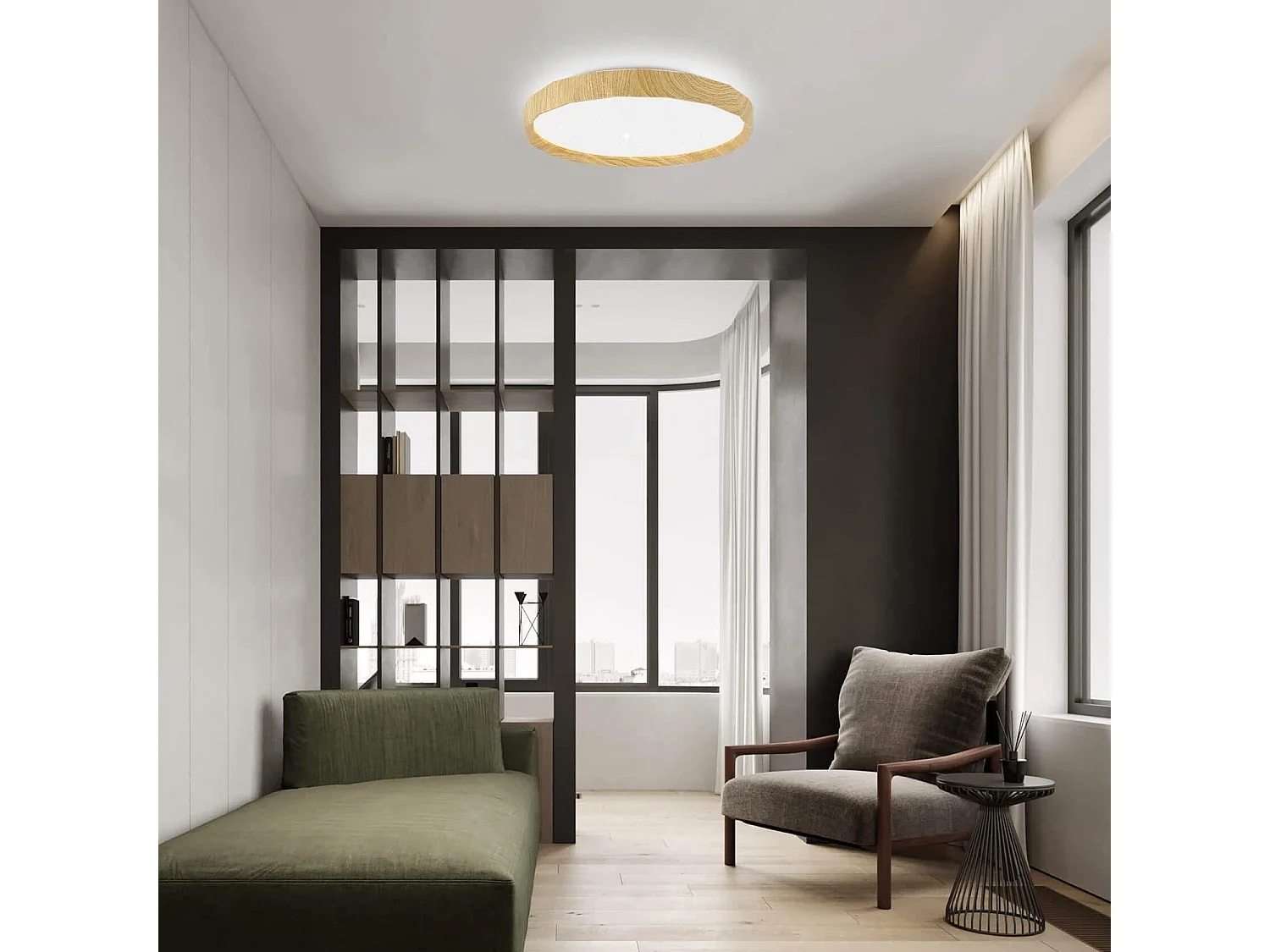 NETTLIFE Lampa sufitowa LED Salon - Lampa do salonu Imitacja drewna Ø40cm Lampa sufitowa do sypialni 43W Możliwość przyciemniania Lampa do sypialni z pilotem