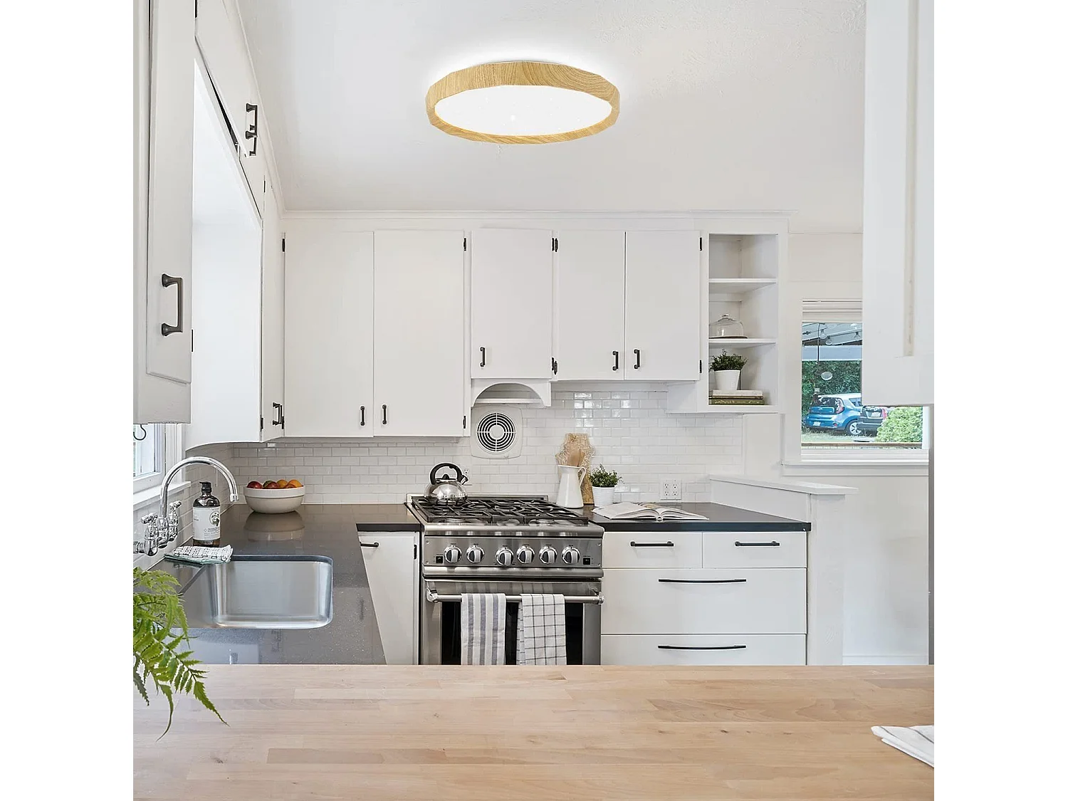 NETTLIFE Lampa sufitowa LED Salon - Lampa do salonu Imitacja drewna Ø40cm Lampa sufitowa do sypialni 43W Możliwość przyciemniania Lampa do sypialni z pilotem