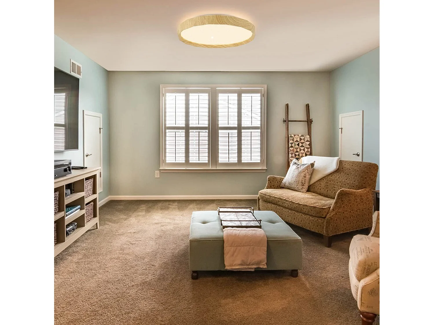 NETTLIFE Lampa sufitowa LED Salon - Lampa do salonu Imitacja drewna Ø40cm Lampa sufitowa do sypialni 43W Możliwość przyciemniania Lampa do sypialni z pilotem